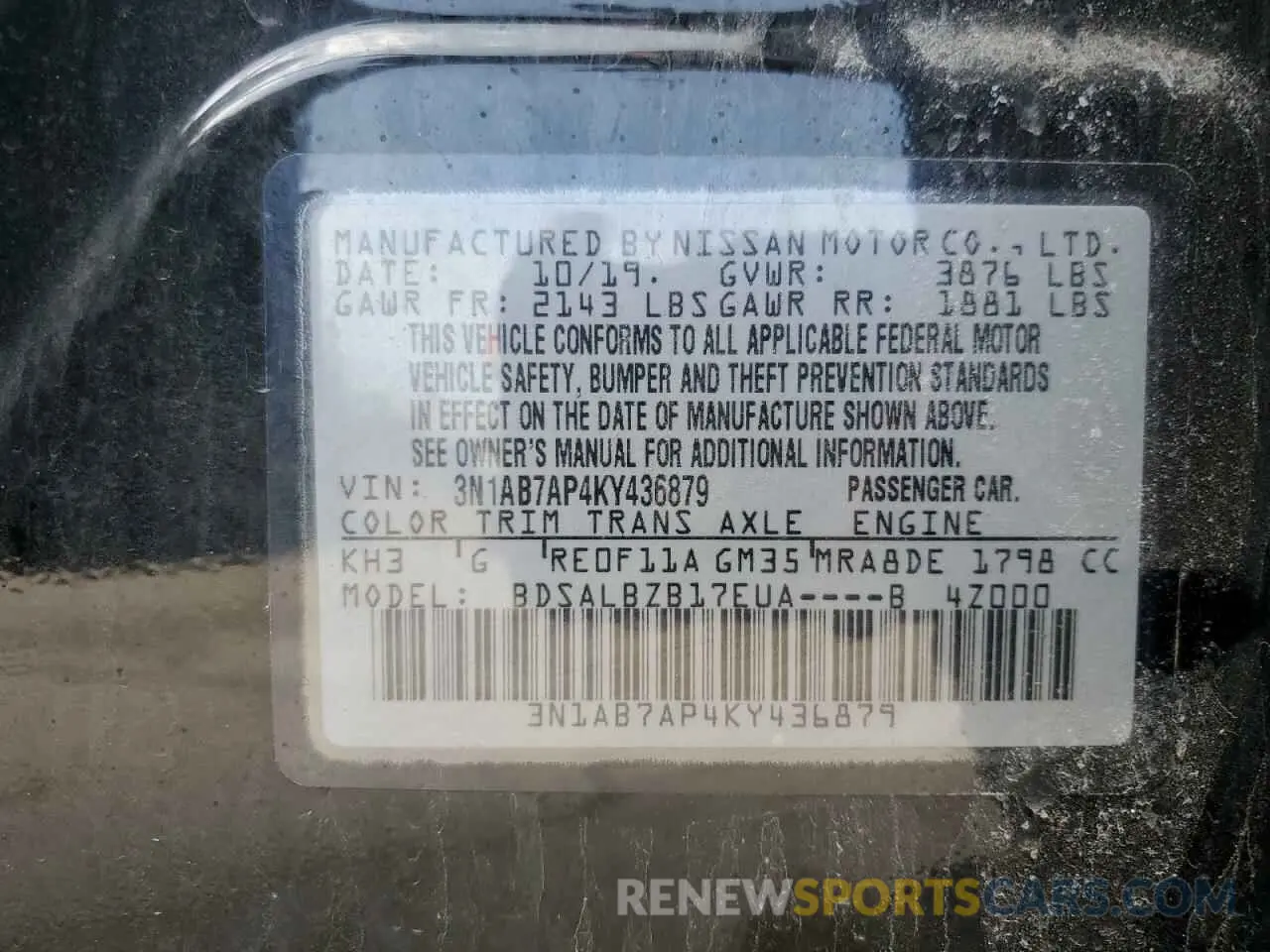 12 Photograph of a damaged car 3N1AB7AP4KY436879 NISSAN SENTRA 2019