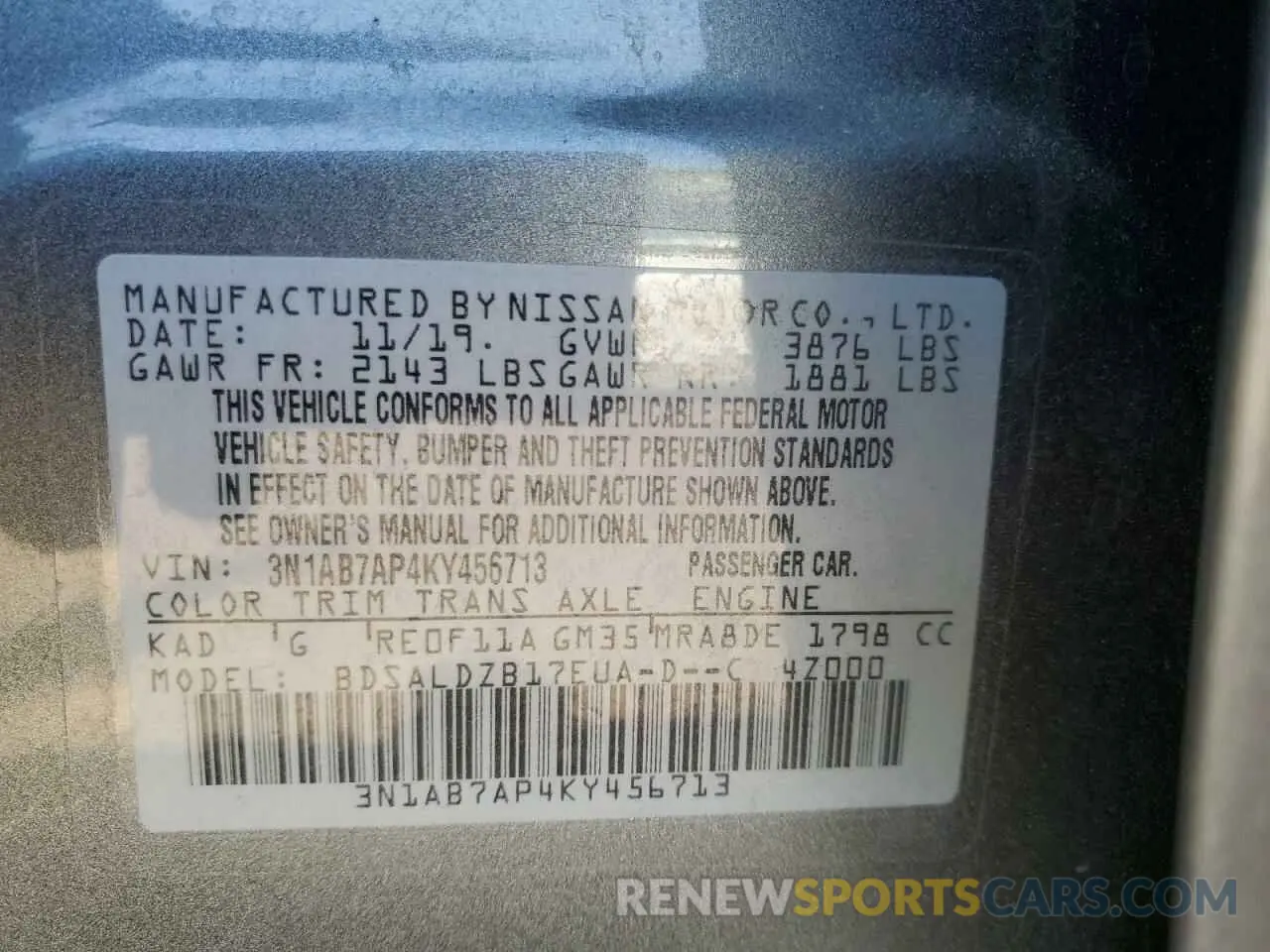 13 Photograph of a damaged car 3N1AB7AP4KY456713 NISSAN SENTRA 2019