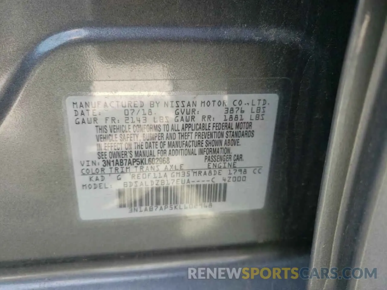 12 Photograph of a damaged car 3N1AB7AP5KL602968 NISSAN SENTRA 2019