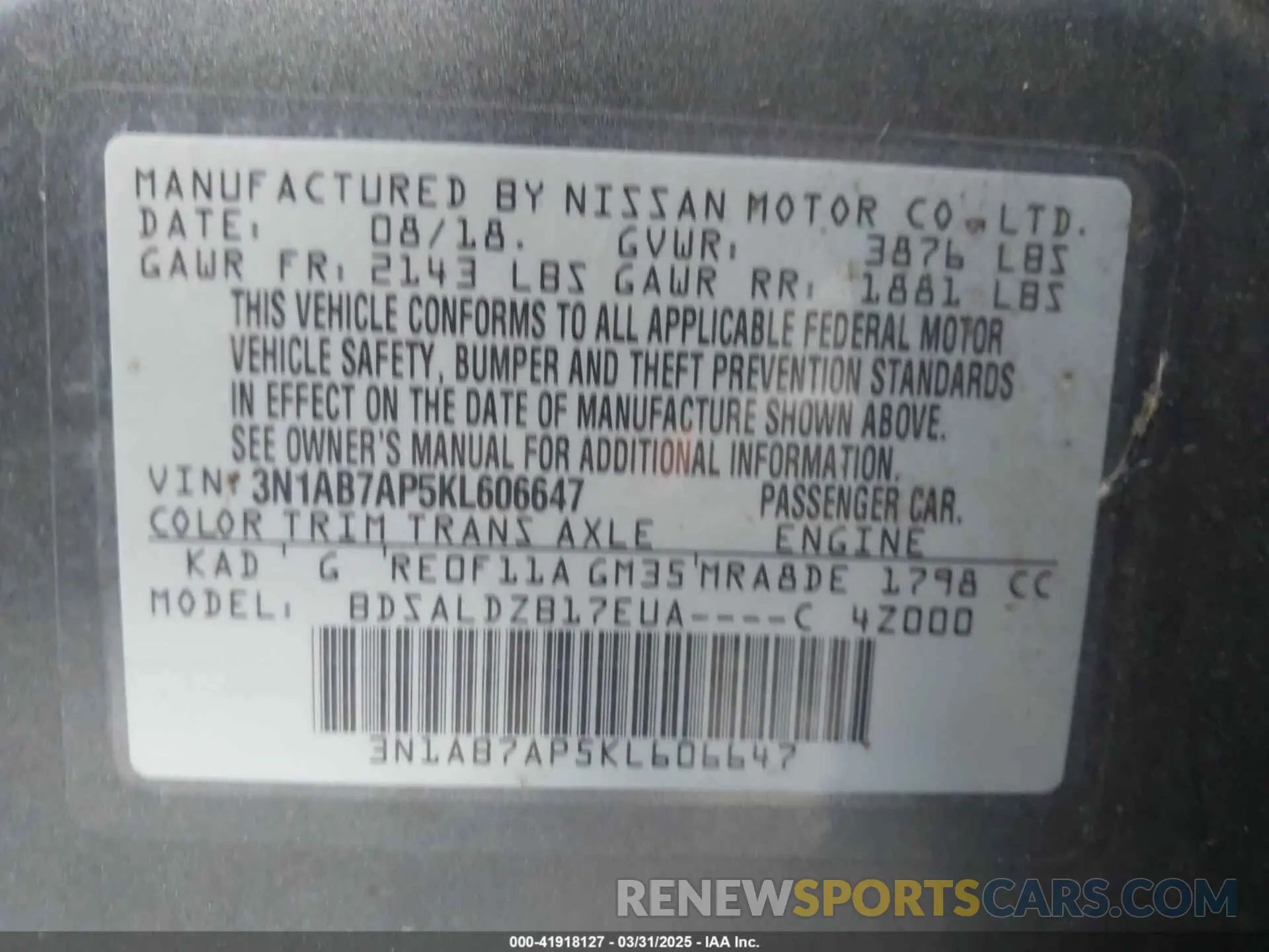 9 Photograph of a damaged car 3N1AB7AP5KL606647 NISSAN SENTRA 2019