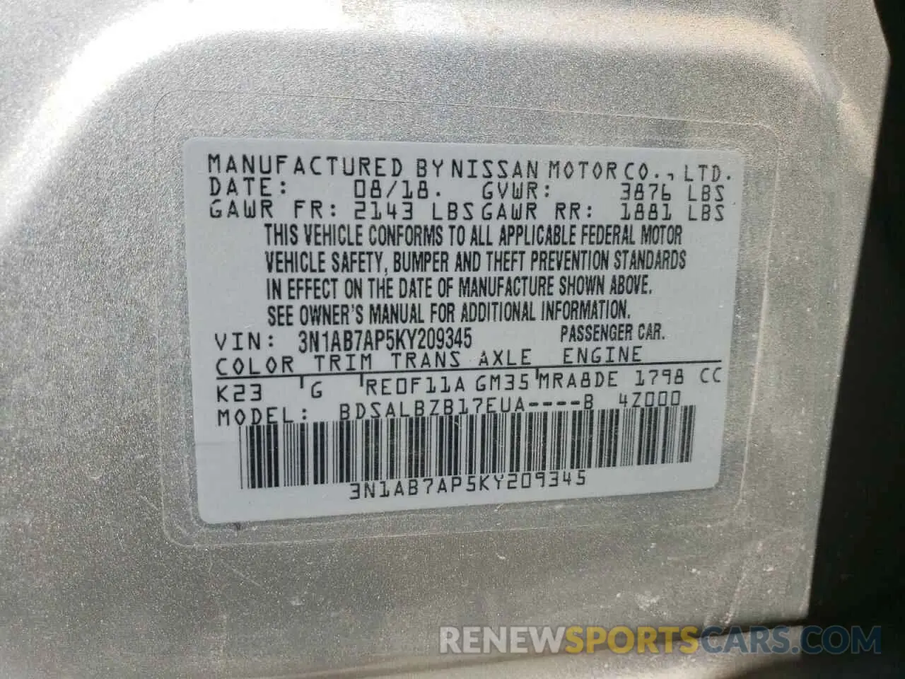 14 Photograph of a damaged car 3N1AB7AP5KY209345 NISSAN SENTRA 2019