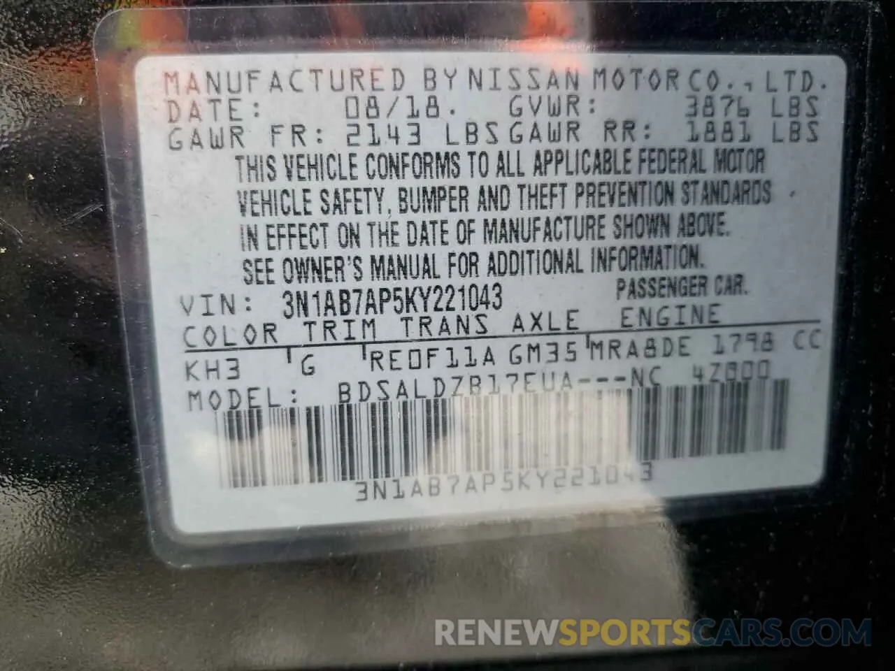 12 Photograph of a damaged car 3N1AB7AP5KY221043 NISSAN SENTRA 2019