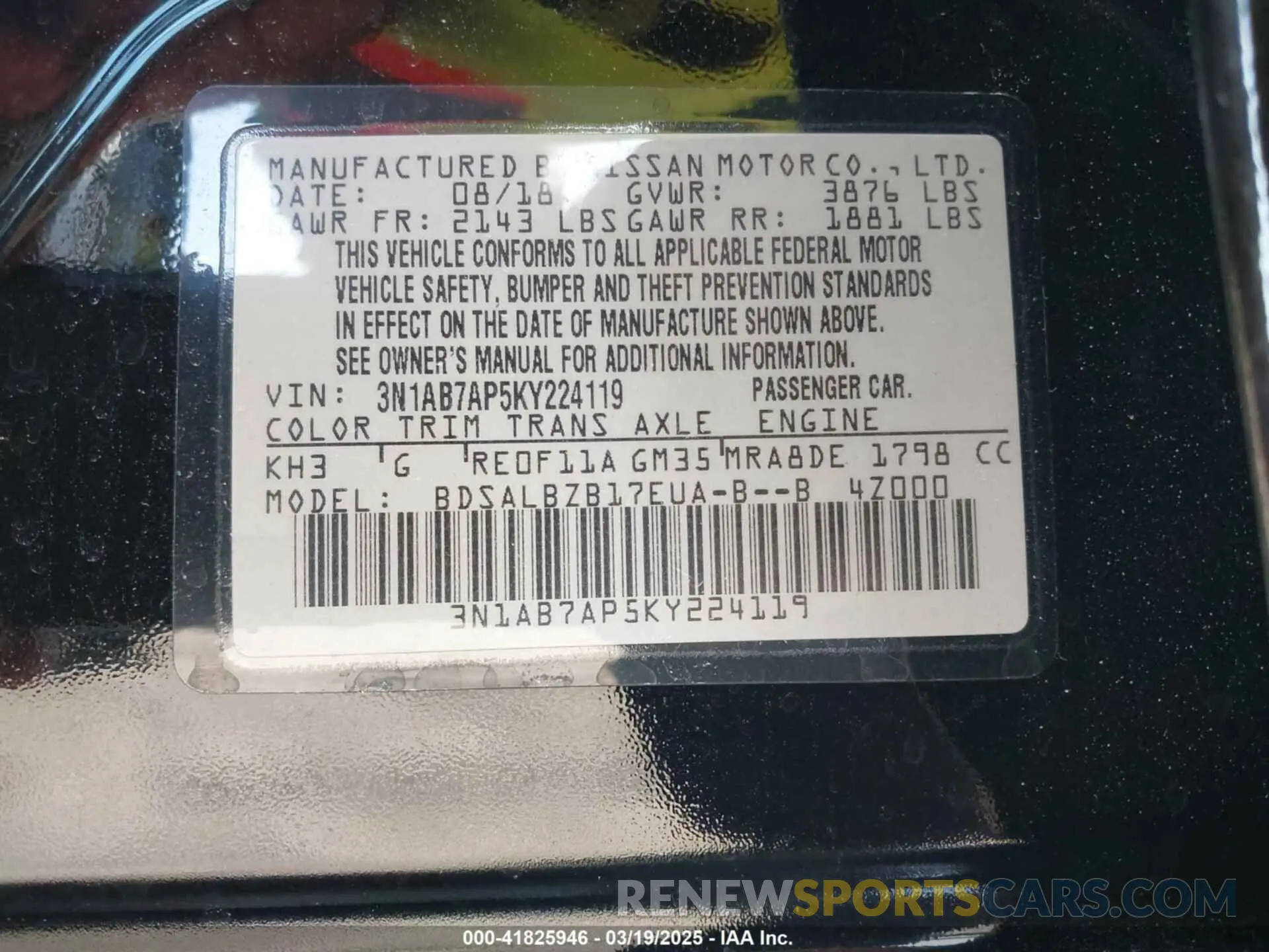 9 Photograph of a damaged car 3N1AB7AP5KY224119 NISSAN SENTRA 2019