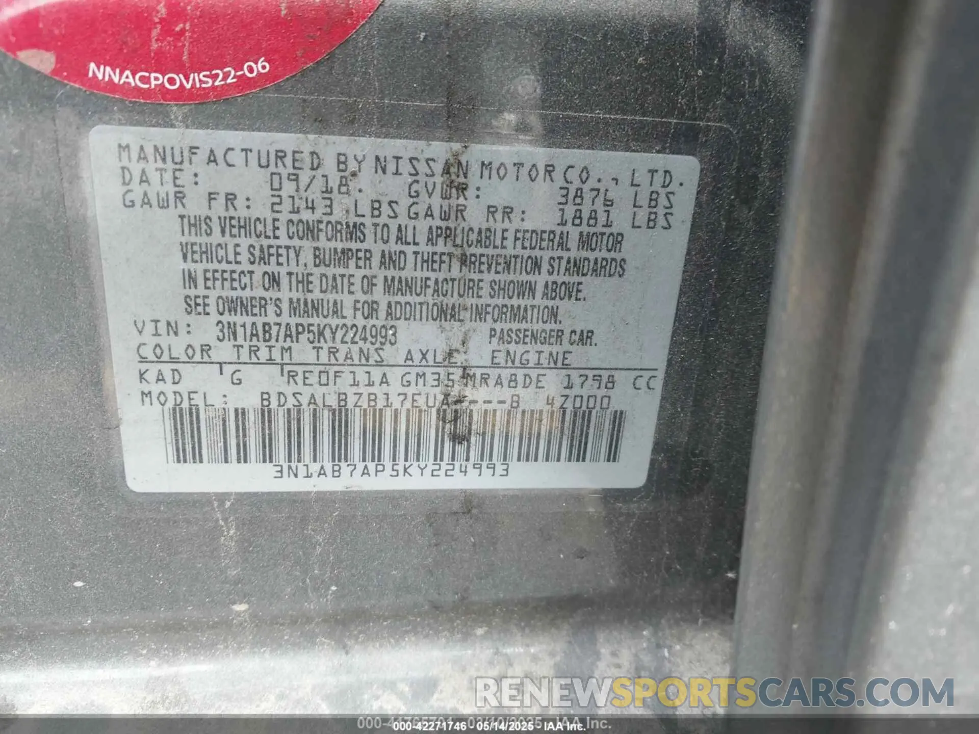 9 Photograph of a damaged car 3N1AB7AP5KY224993 NISSAN SENTRA 2019