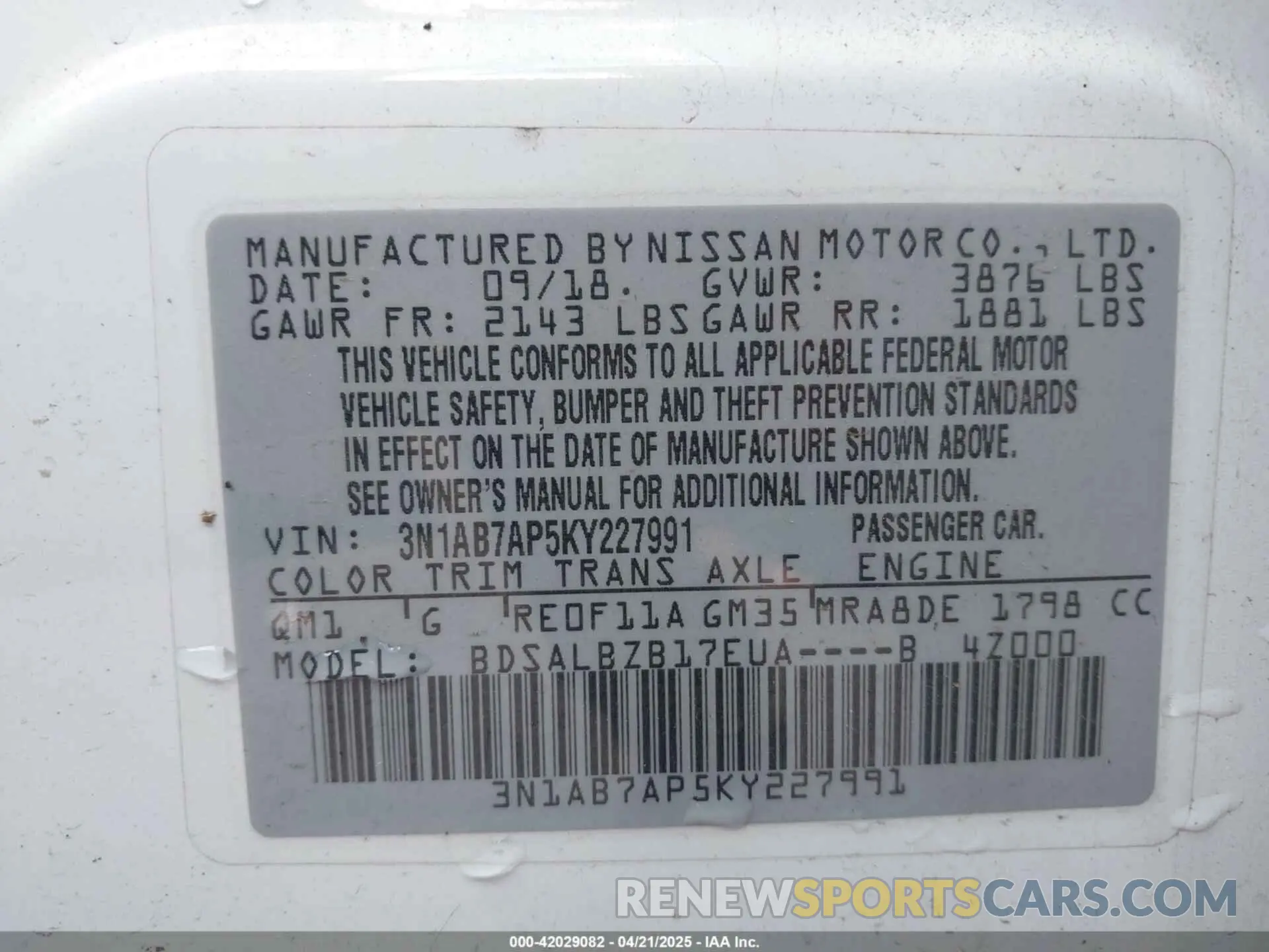 9 Photograph of a damaged car 3N1AB7AP5KY227991 NISSAN SENTRA 2019