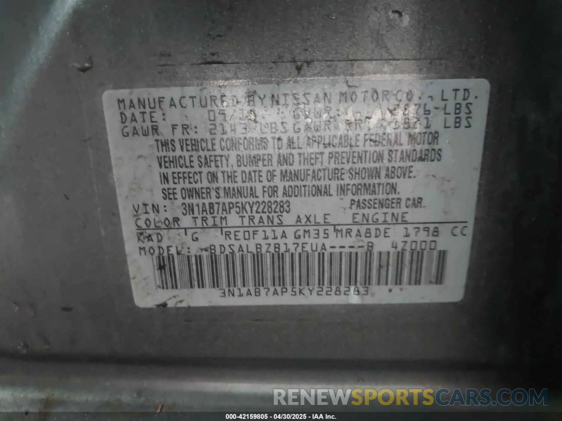 9 Photograph of a damaged car 3N1AB7AP5KY228283 NISSAN SENTRA 2019