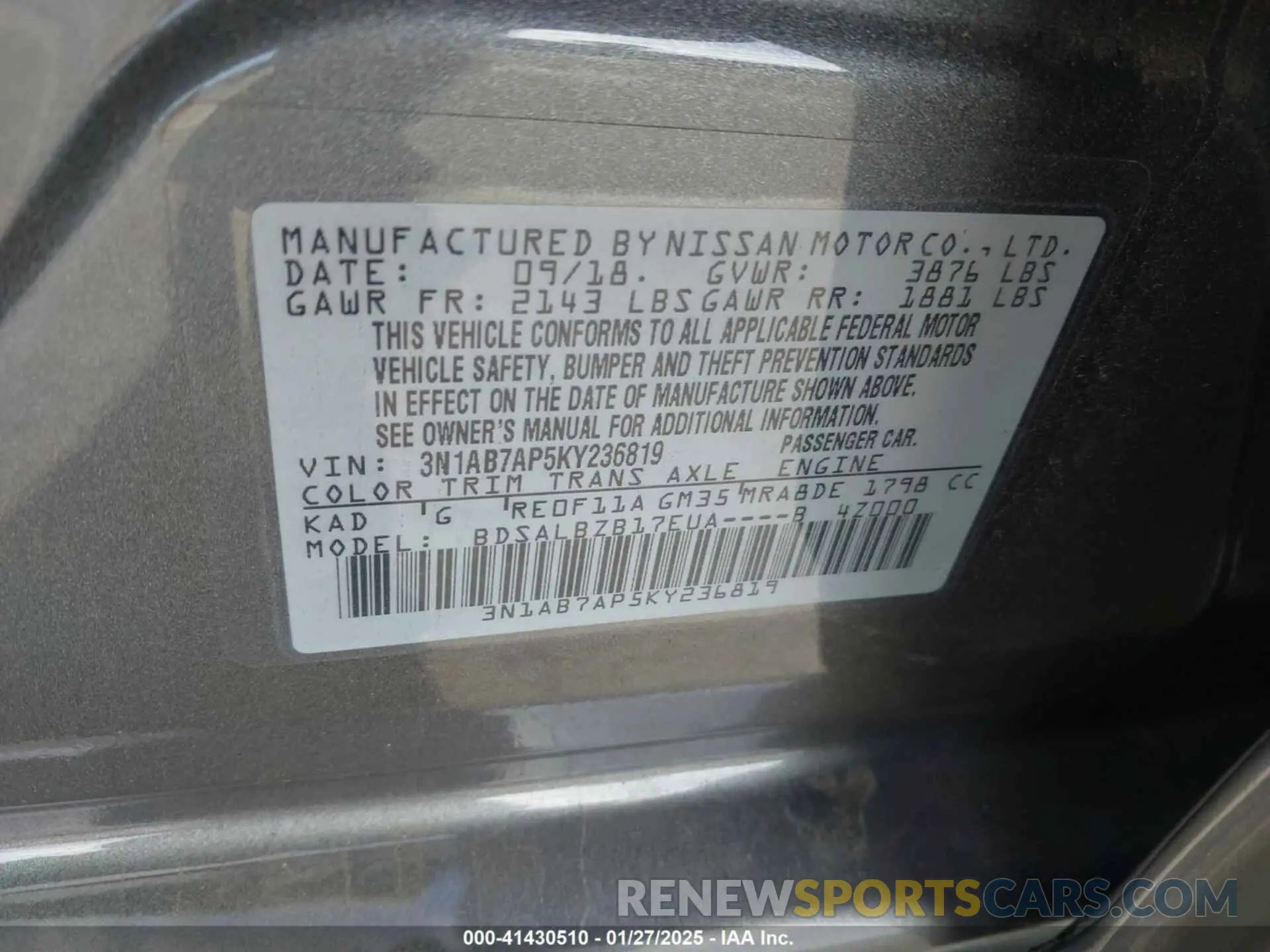 9 Photograph of a damaged car 3N1AB7AP5KY236819 NISSAN SENTRA 2019