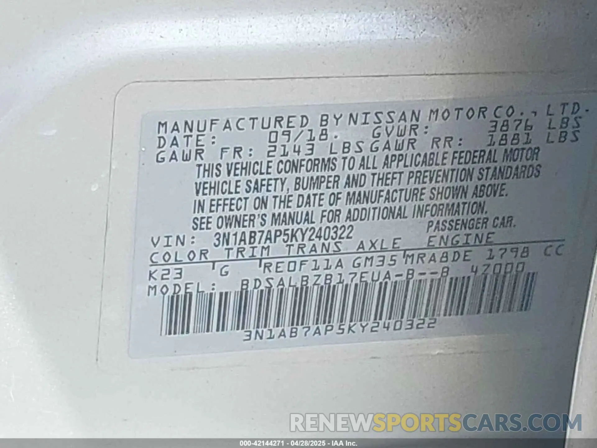 9 Photograph of a damaged car 3N1AB7AP5KY240322 NISSAN SENTRA 2019