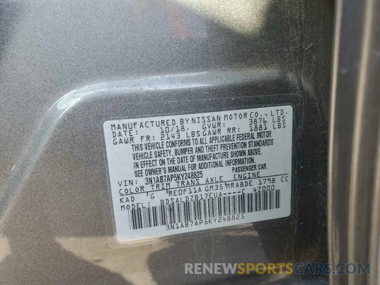 12 Photograph of a damaged car 3N1AB7AP5KY248825 NISSAN SENTRA 2019