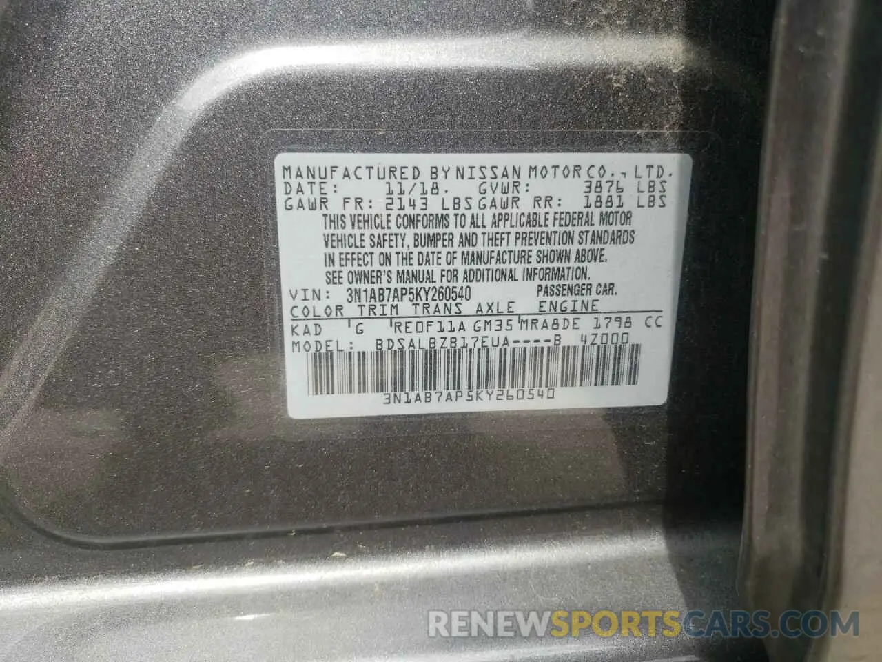 12 Photograph of a damaged car 3N1AB7AP5KY260540 NISSAN SENTRA 2019