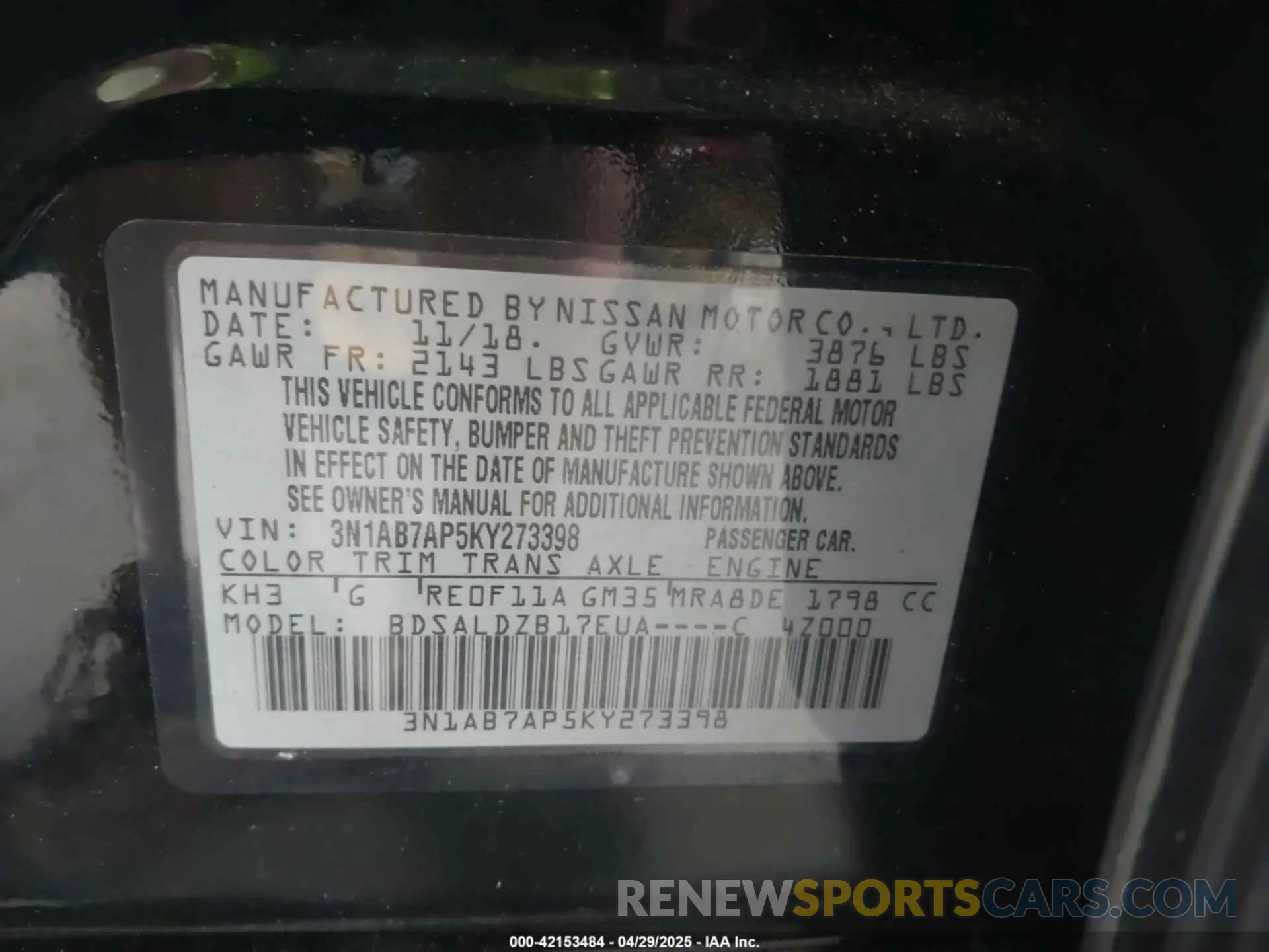 9 Photograph of a damaged car 3N1AB7AP5KY273398 NISSAN SENTRA 2019