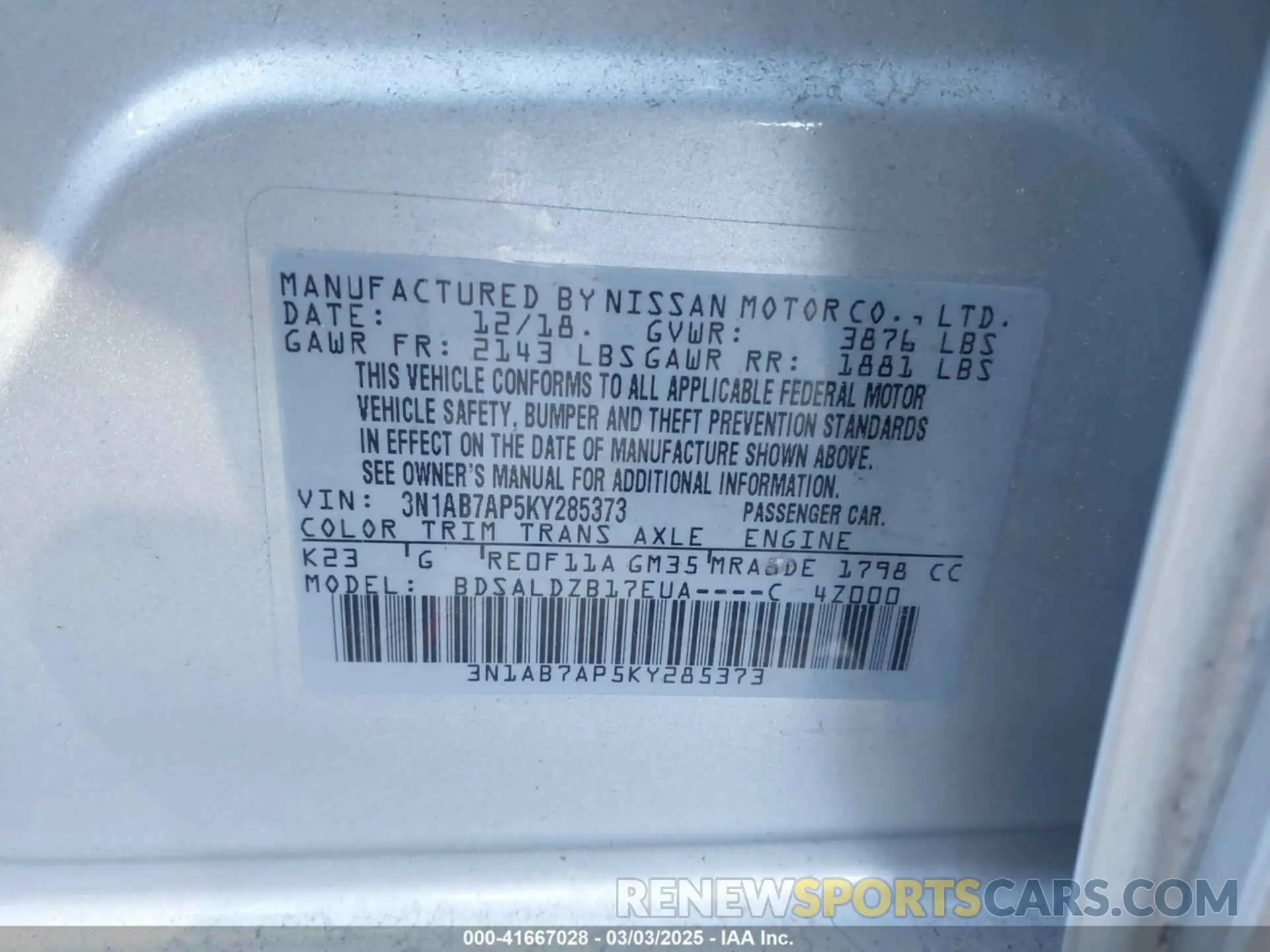 9 Photograph of a damaged car 3N1AB7AP5KY285373 NISSAN SENTRA 2019
