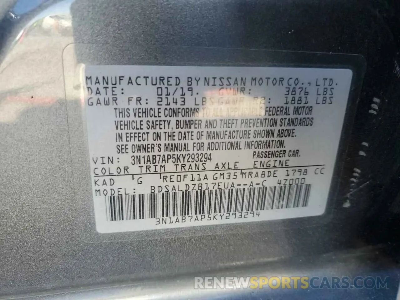 13 Photograph of a damaged car 3N1AB7AP5KY293294 NISSAN SENTRA 2019