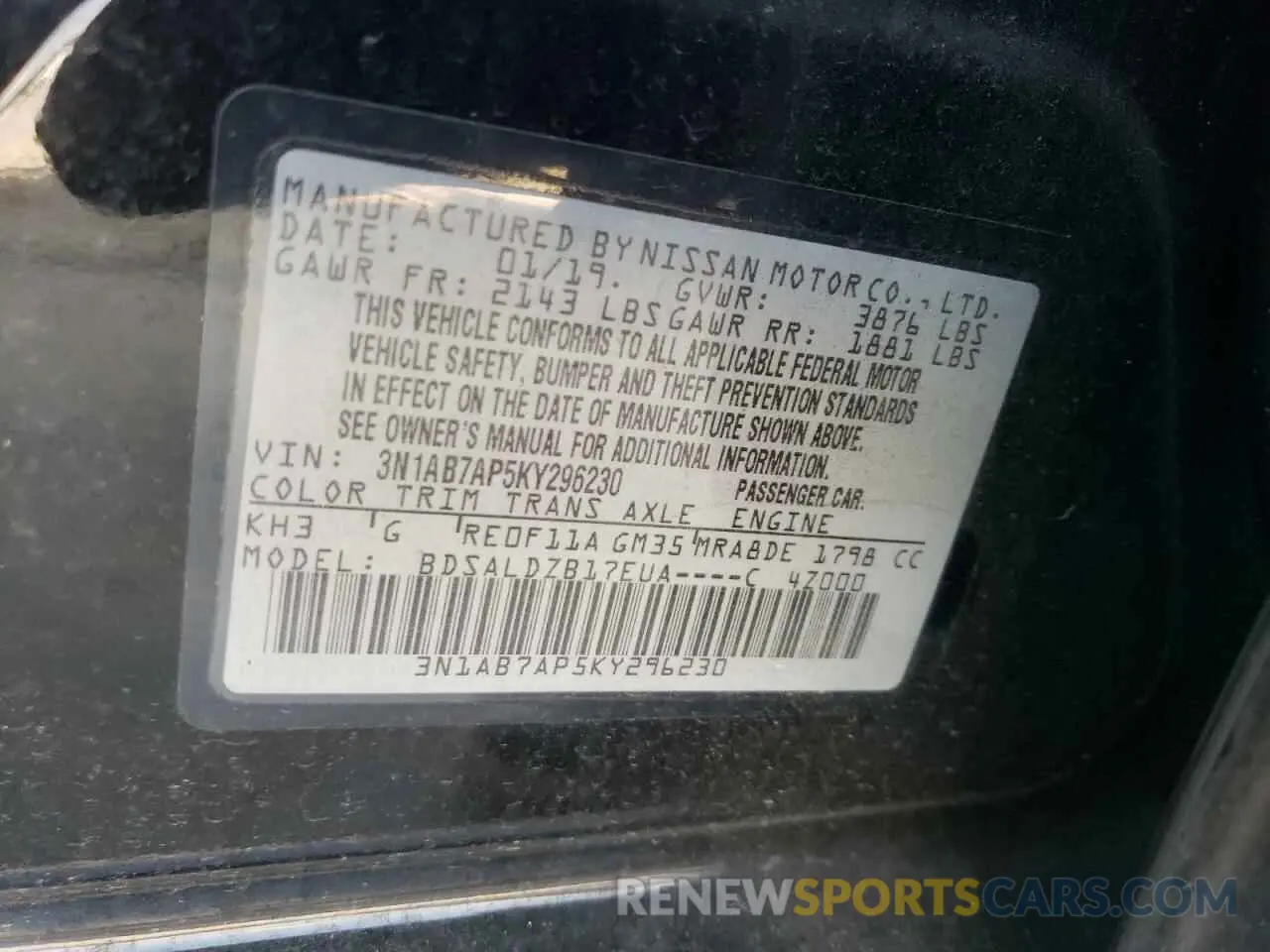 12 Photograph of a damaged car 3N1AB7AP5KY296230 NISSAN SENTRA 2019