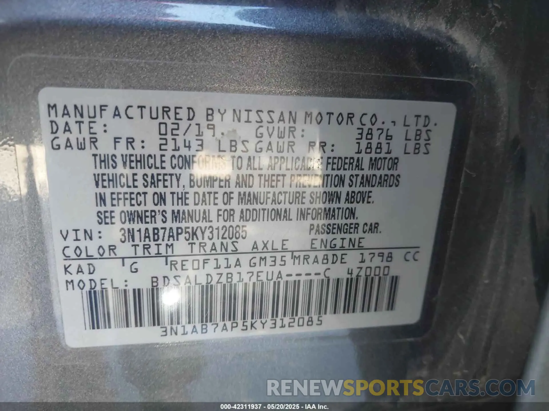 9 Photograph of a damaged car 3N1AB7AP5KY312085 NISSAN SENTRA 2019