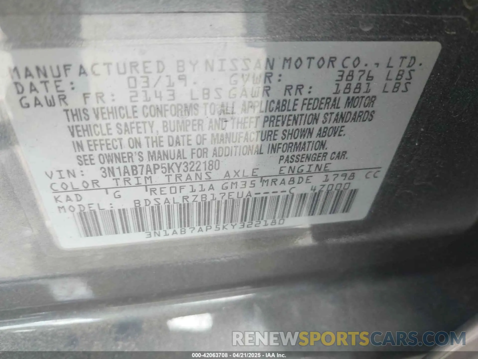 9 Photograph of a damaged car 3N1AB7AP5KY322180 NISSAN SENTRA 2019