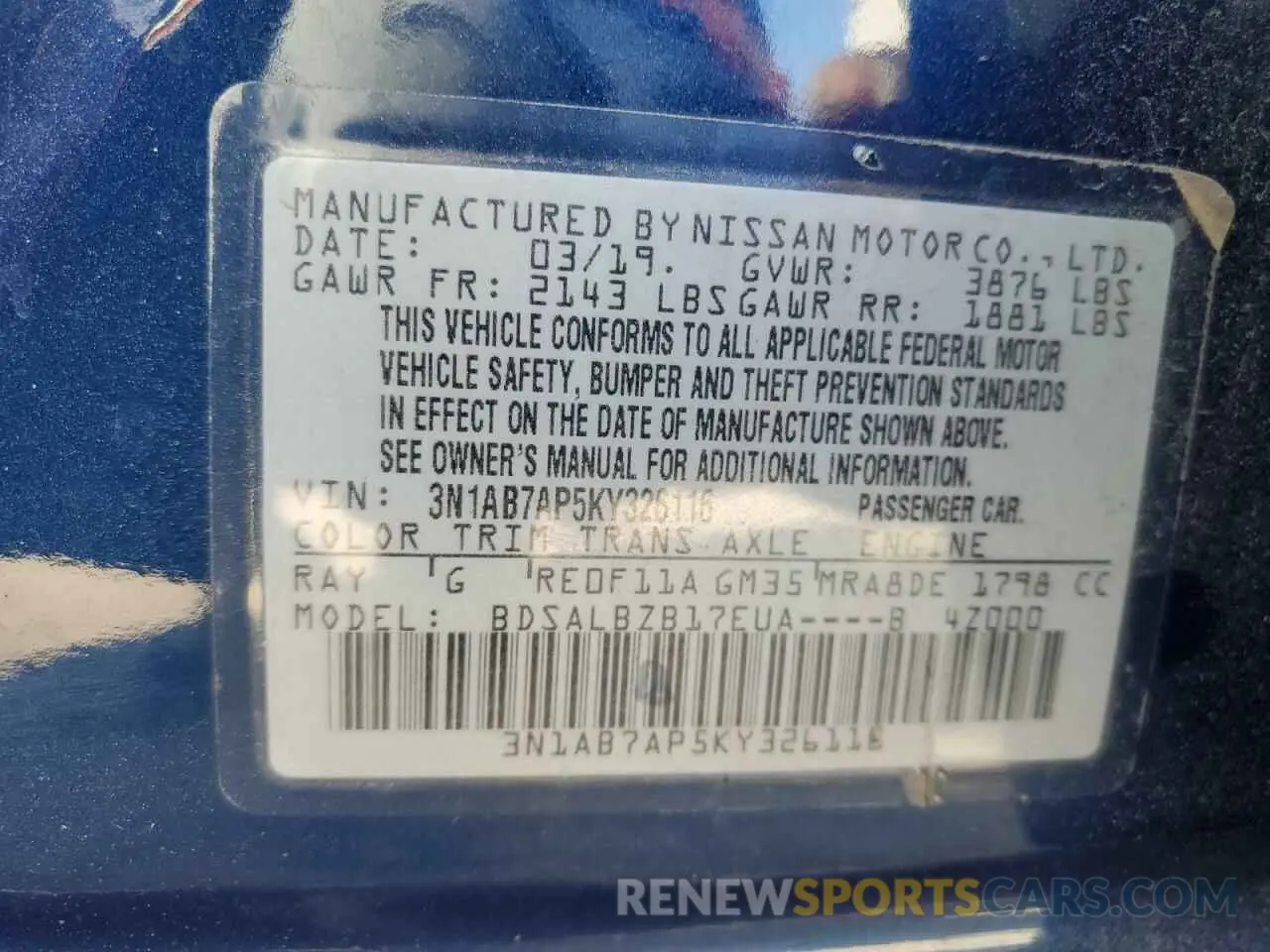 12 Photograph of a damaged car 3N1AB7AP5KY326116 NISSAN SENTRA 2019