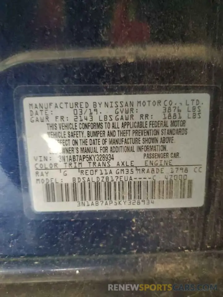 13 Photograph of a damaged car 3N1AB7AP5KY328934 NISSAN SENTRA 2019