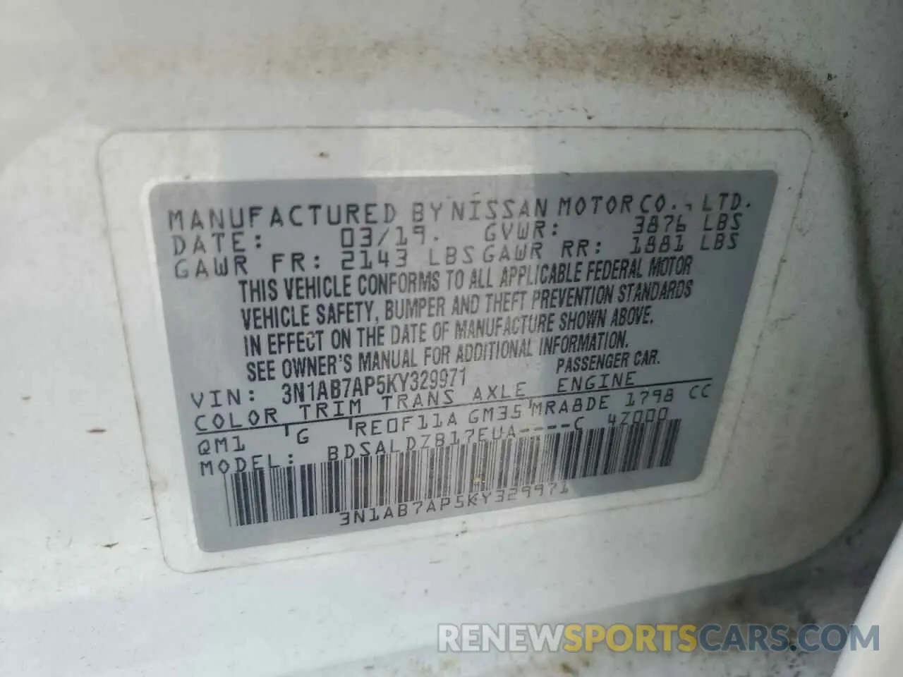 12 Photograph of a damaged car 3N1AB7AP5KY329971 NISSAN SENTRA 2019
