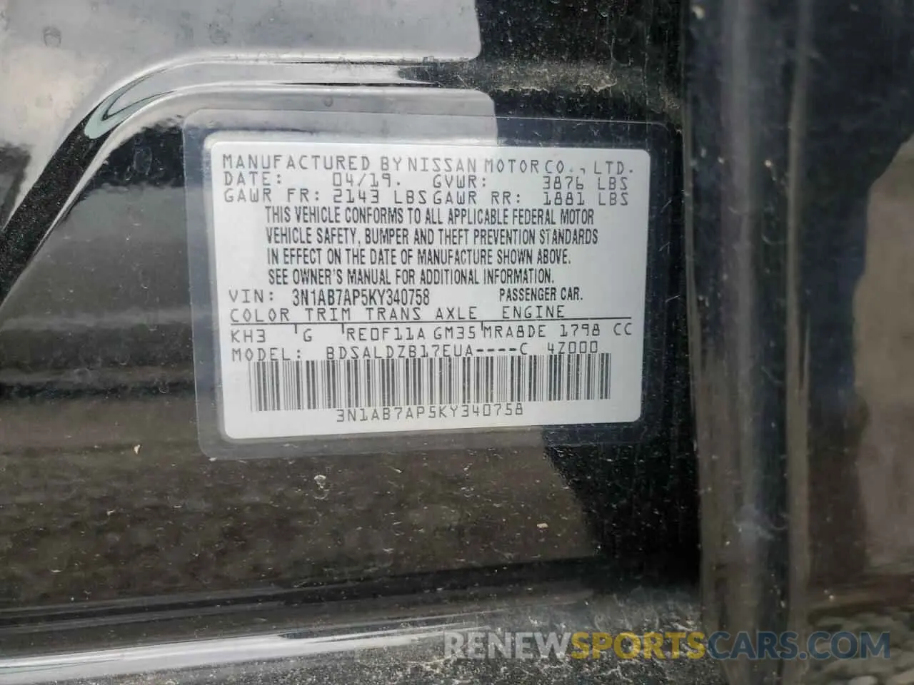 12 Photograph of a damaged car 3N1AB7AP5KY340758 NISSAN SENTRA 2019