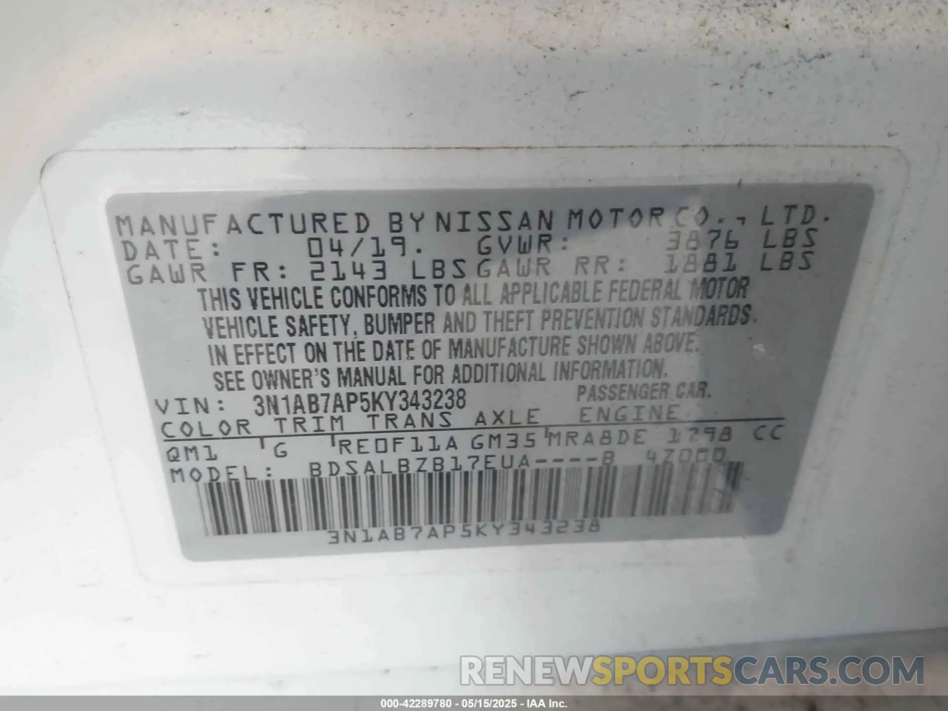 9 Photograph of a damaged car 3N1AB7AP5KY343238 NISSAN SENTRA 2019