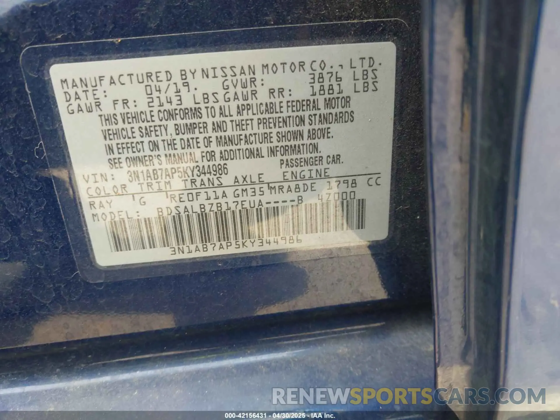 9 Photograph of a damaged car 3N1AB7AP5KY344986 NISSAN SENTRA 2019
