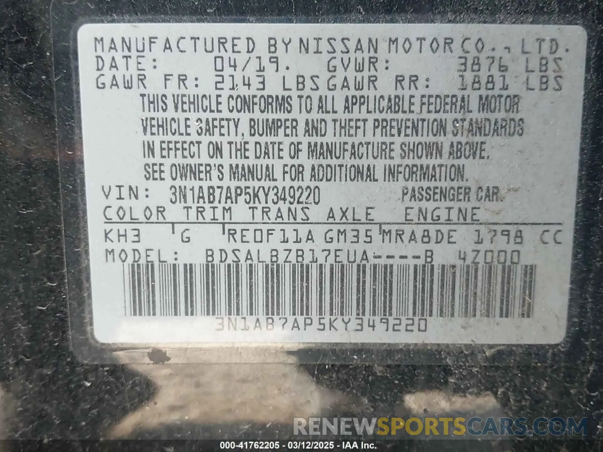 9 Photograph of a damaged car 3N1AB7AP5KY349220 NISSAN SENTRA 2019