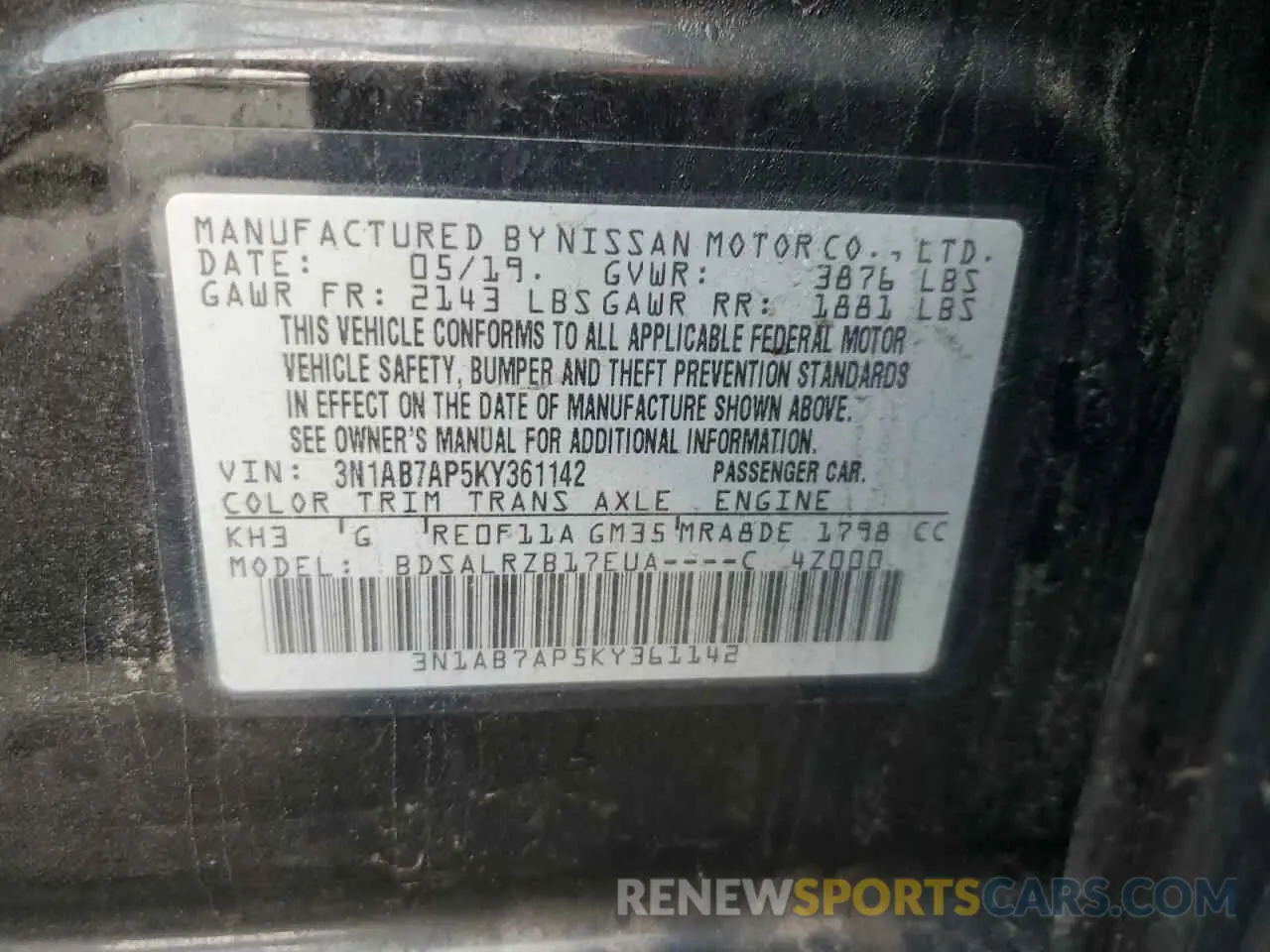 14 Photograph of a damaged car 3N1AB7AP5KY361142 NISSAN SENTRA 2019