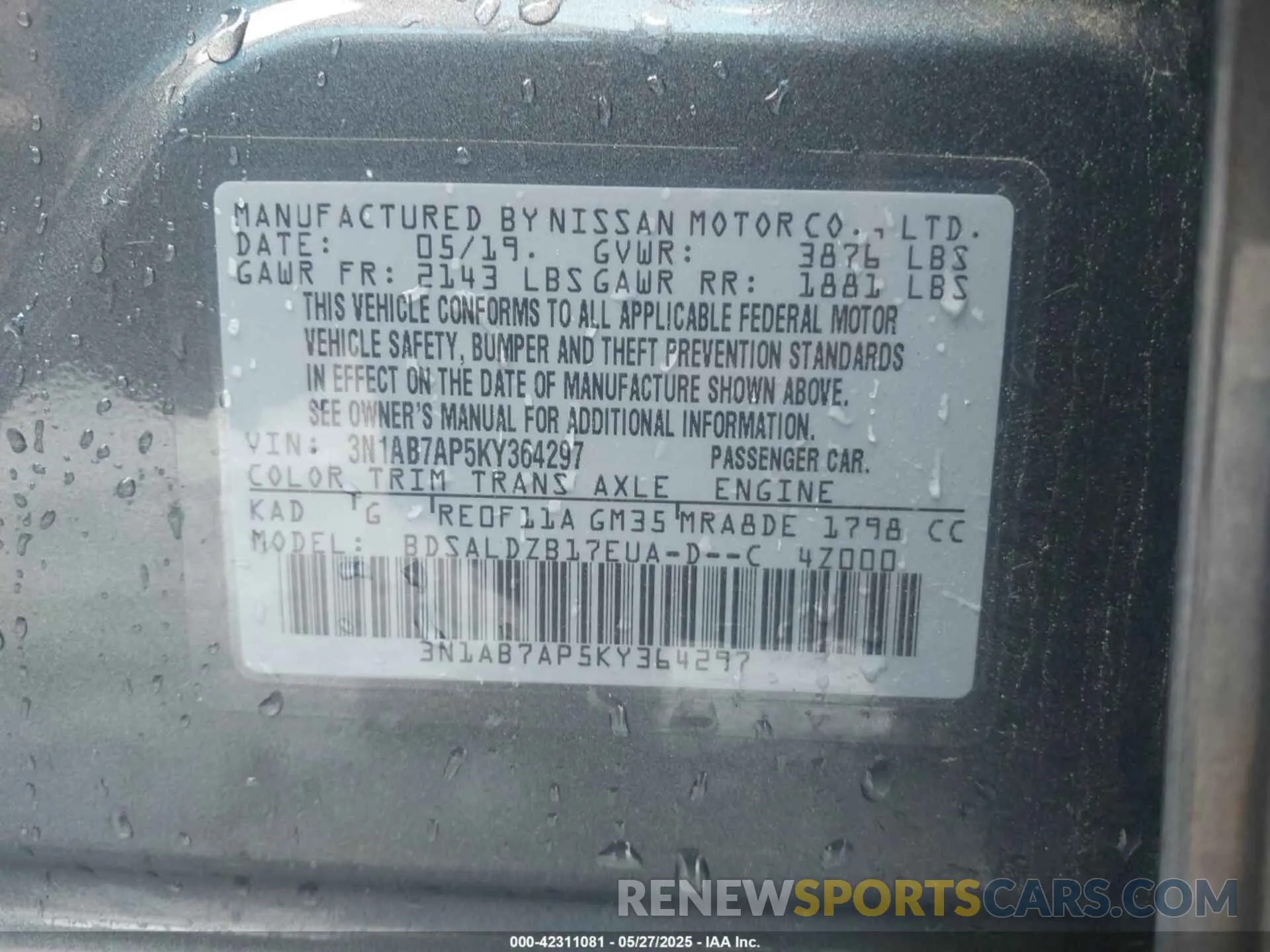 9 Photograph of a damaged car 3N1AB7AP5KY364297 NISSAN SENTRA 2019