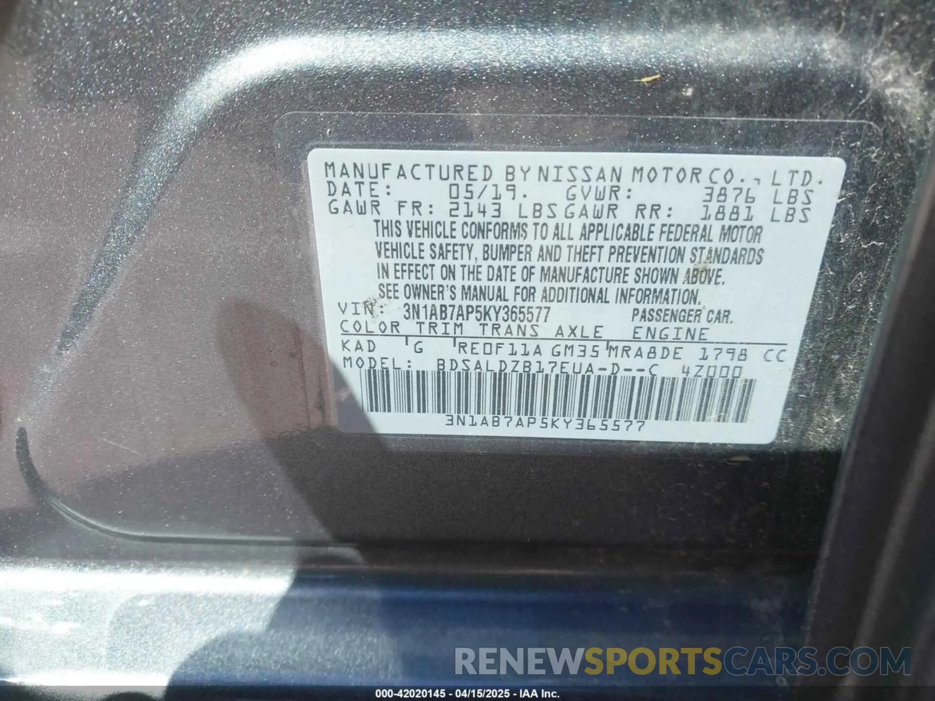 9 Photograph of a damaged car 3N1AB7AP5KY365577 NISSAN SENTRA 2019
