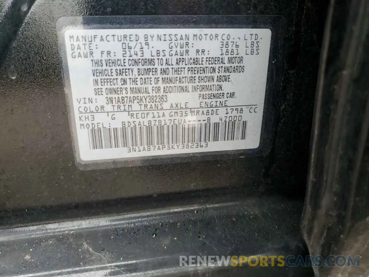 12 Photograph of a damaged car 3N1AB7AP5KY382363 NISSAN SENTRA 2019