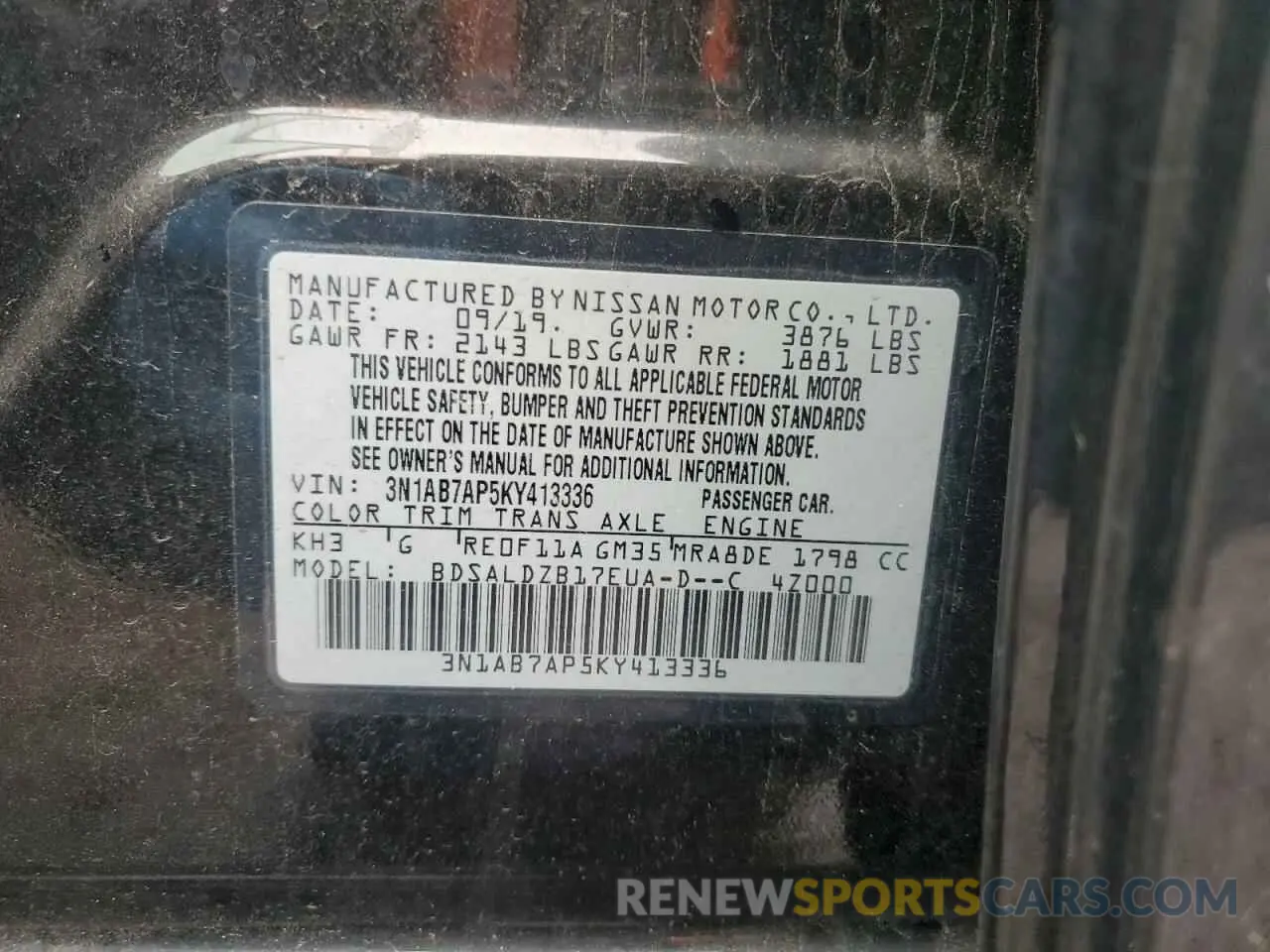12 Photograph of a damaged car 3N1AB7AP5KY413336 NISSAN SENTRA 2019