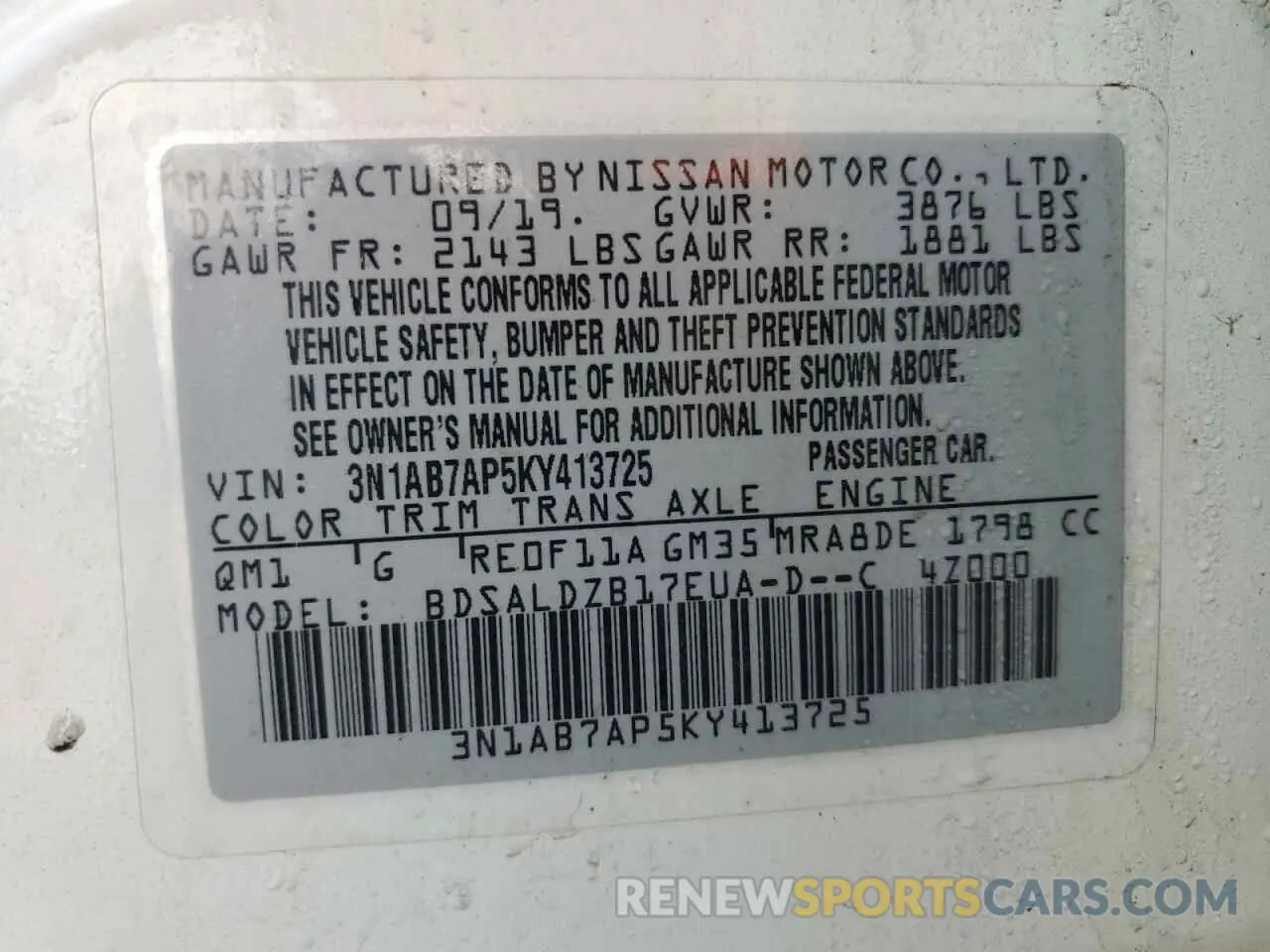 14 Photograph of a damaged car 3N1AB7AP5KY413725 NISSAN SENTRA 2019