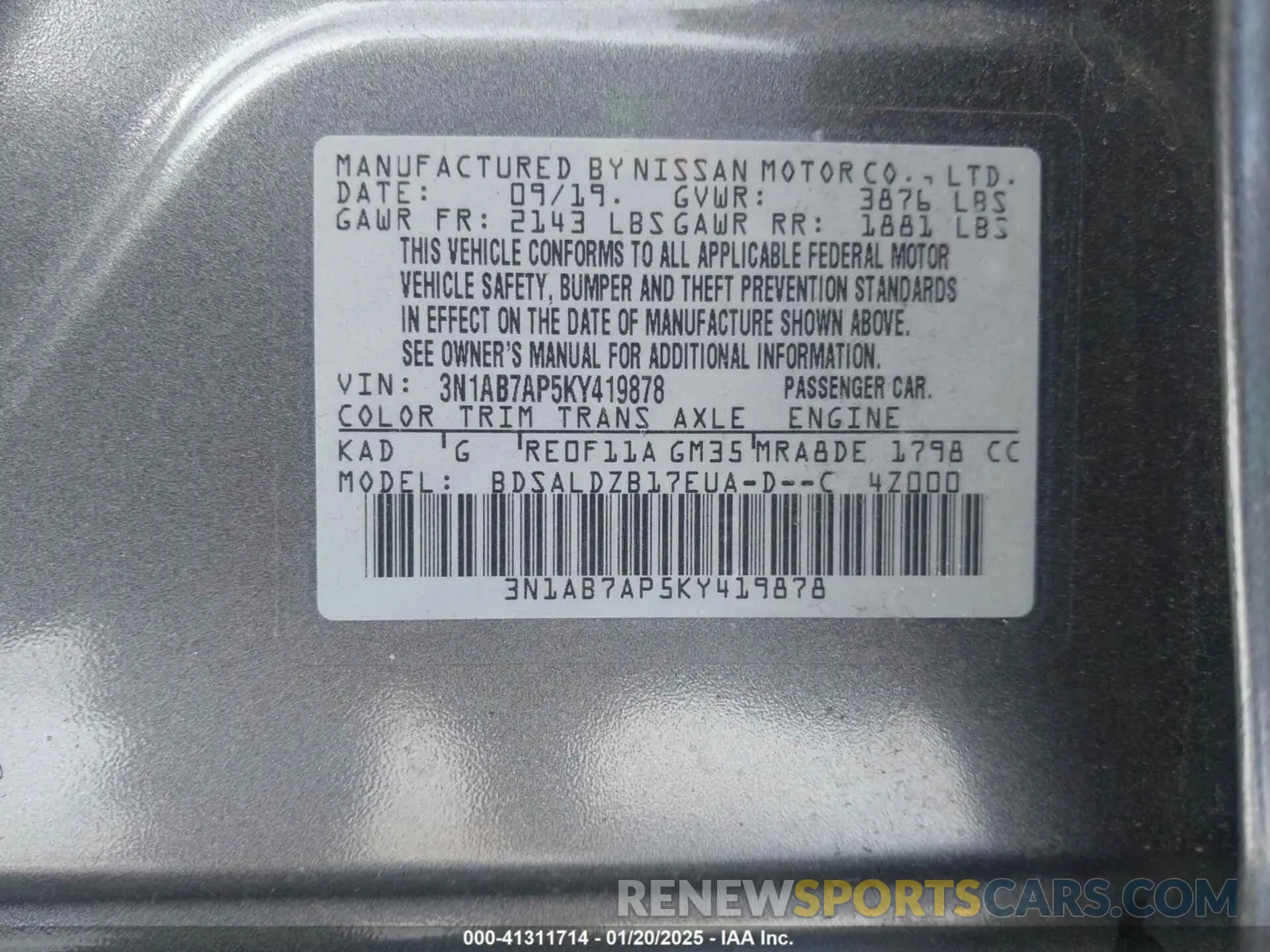 9 Photograph of a damaged car 3N1AB7AP5KY419878 NISSAN SENTRA 2019