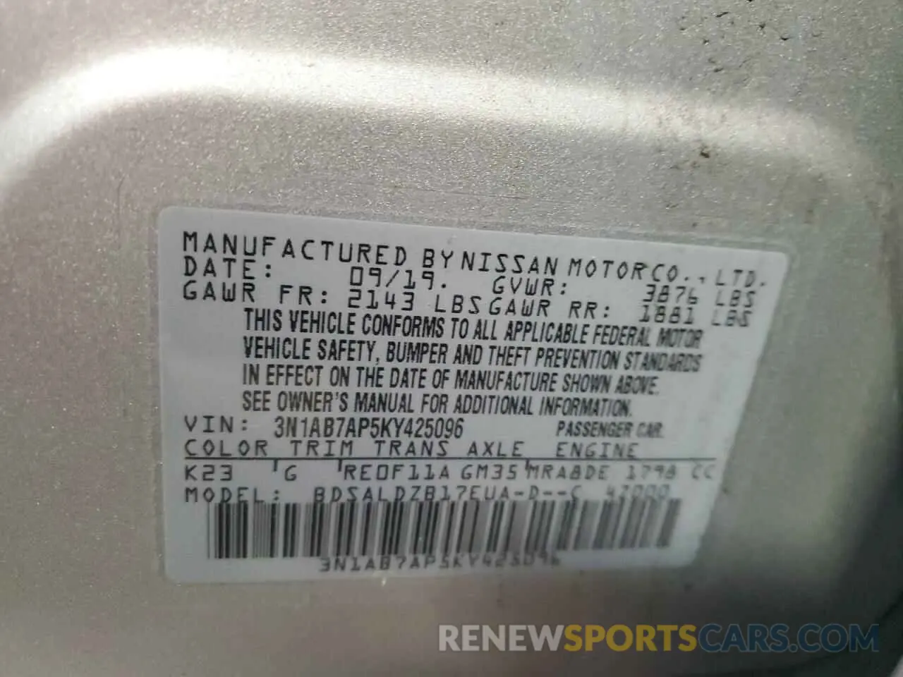 12 Photograph of a damaged car 3N1AB7AP5KY425096 NISSAN SENTRA 2019