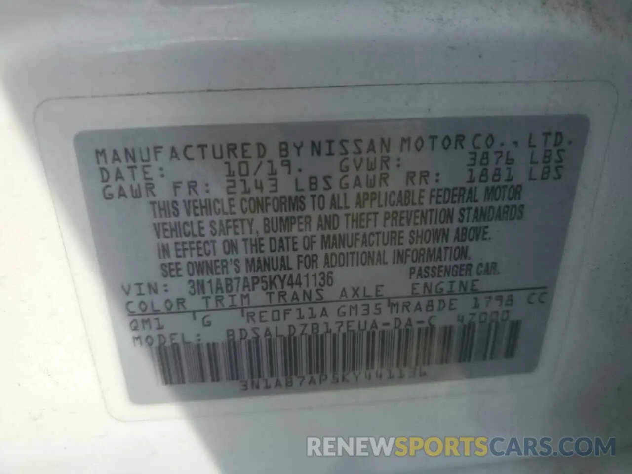 12 Photograph of a damaged car 3N1AB7AP5KY441136 NISSAN SENTRA 2019