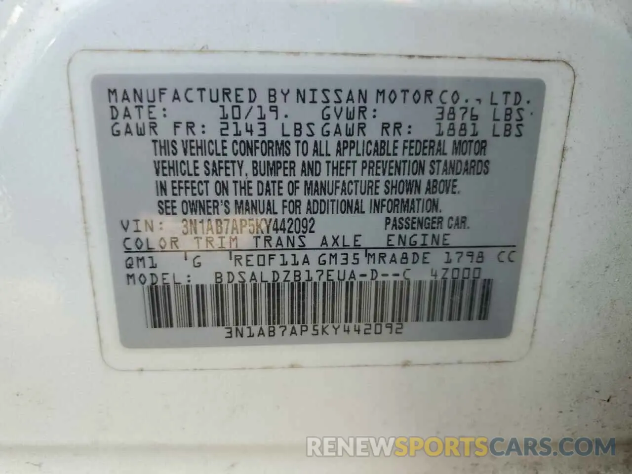 12 Photograph of a damaged car 3N1AB7AP5KY442092 NISSAN SENTRA 2019