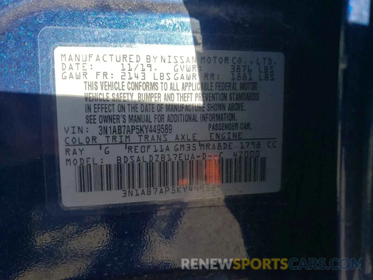13 Photograph of a damaged car 3N1AB7AP5KY449589 NISSAN SENTRA 2019