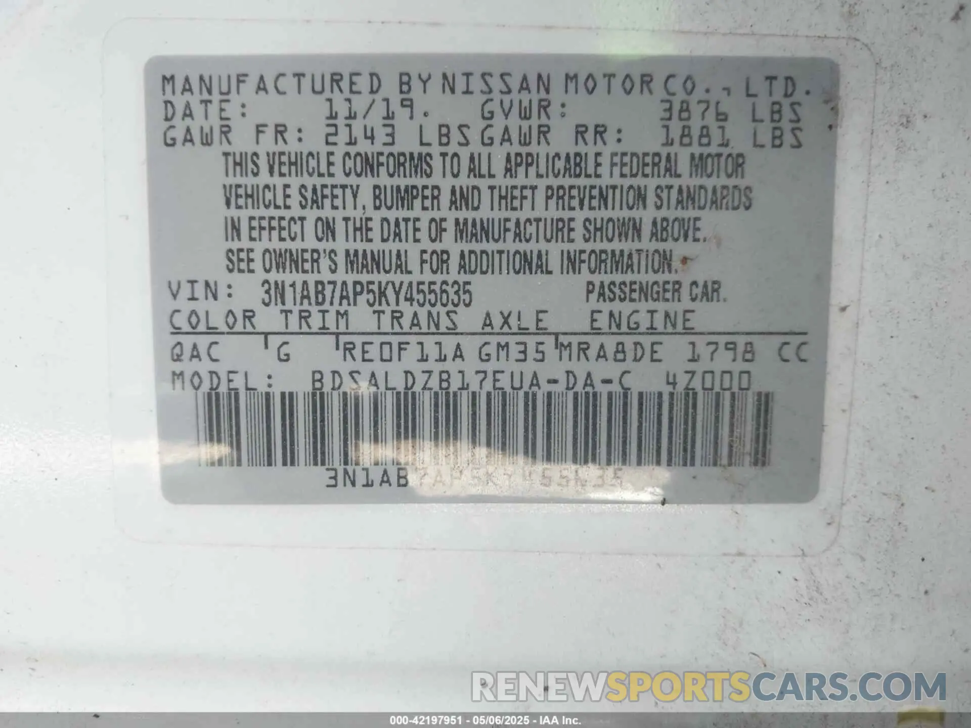 9 Photograph of a damaged car 3N1AB7AP5KY455635 NISSAN SENTRA 2019
