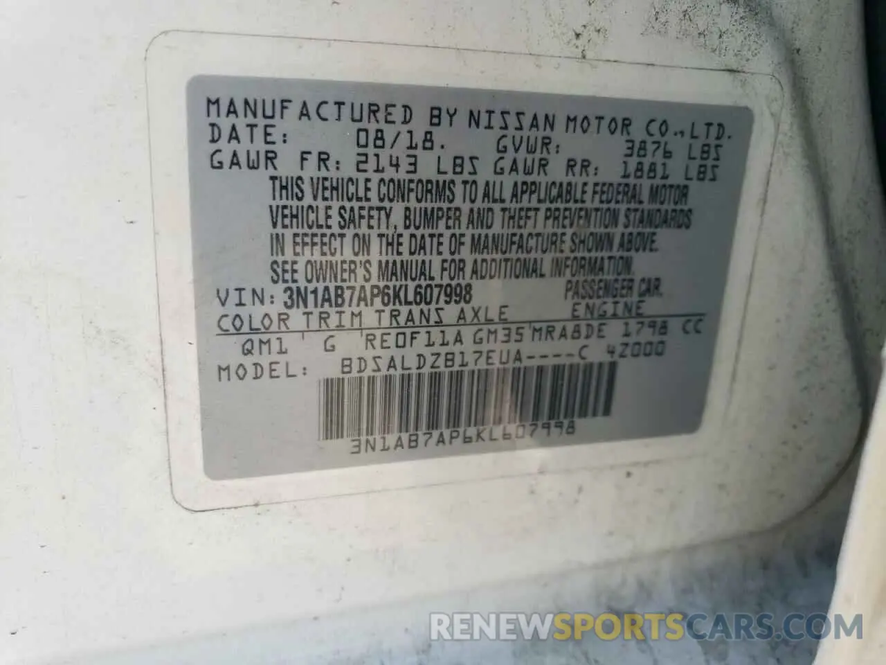 12 Photograph of a damaged car 3N1AB7AP6KL607998 NISSAN SENTRA 2019