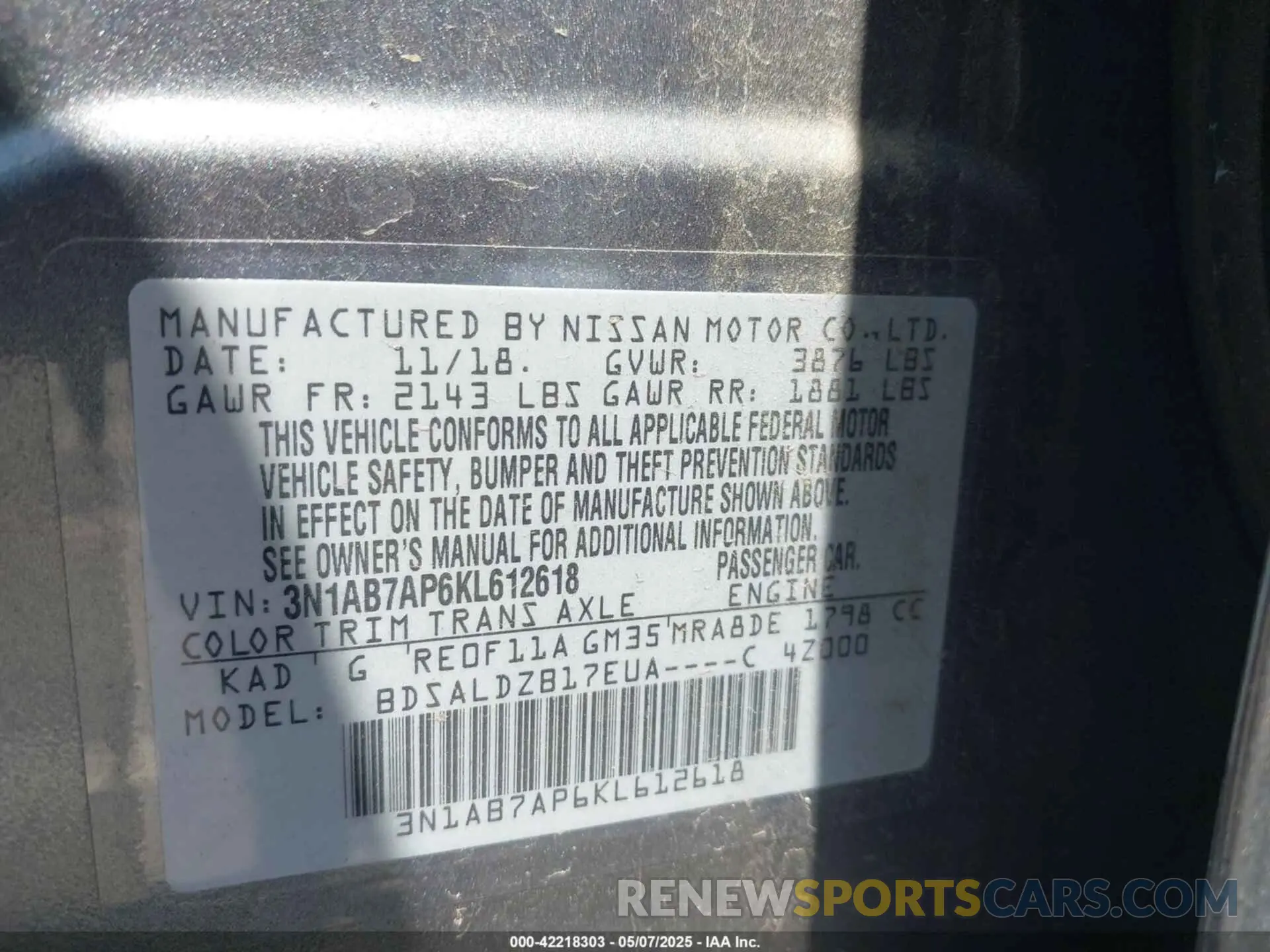 9 Photograph of a damaged car 3N1AB7AP6KL612618 NISSAN SENTRA 2019
