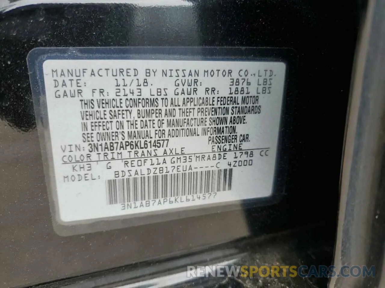 12 Photograph of a damaged car 3N1AB7AP6KL614577 NISSAN SENTRA 2019