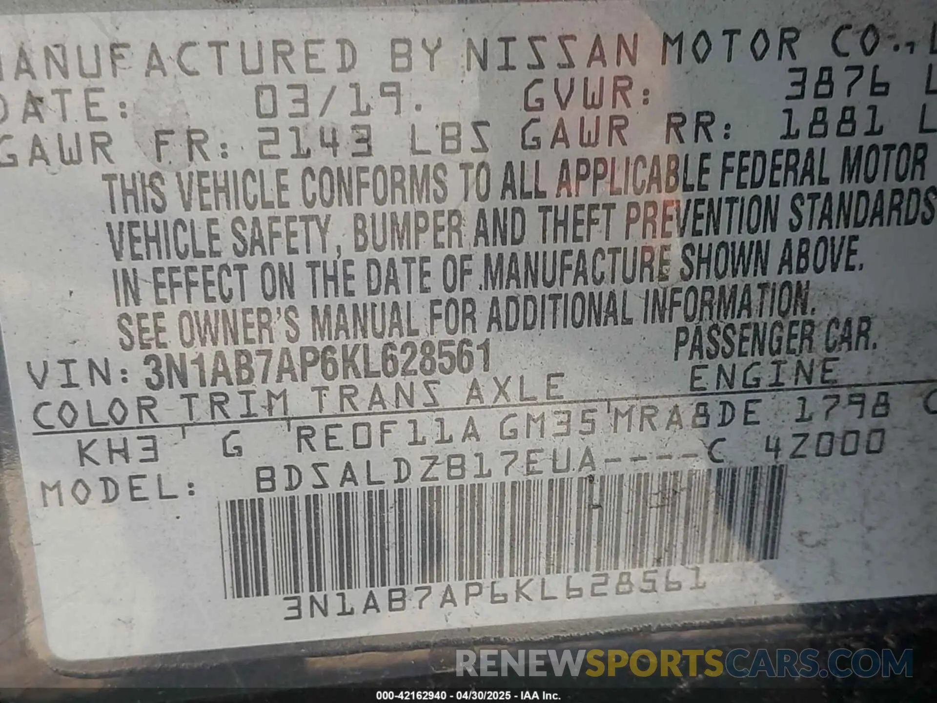 9 Photograph of a damaged car 3N1AB7AP6KL628561 NISSAN SENTRA 2019
