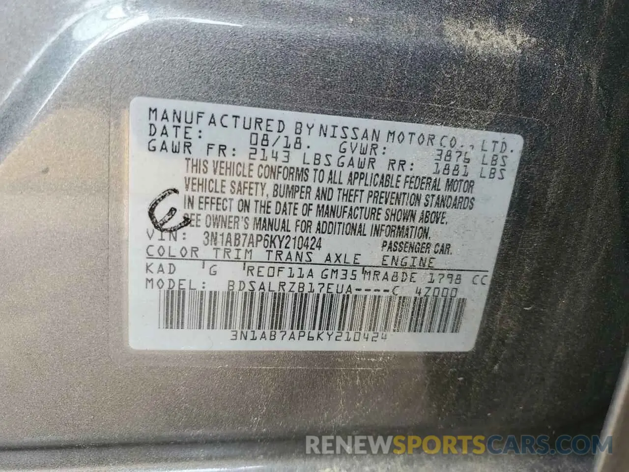 12 Photograph of a damaged car 3N1AB7AP6KY210424 NISSAN SENTRA 2019