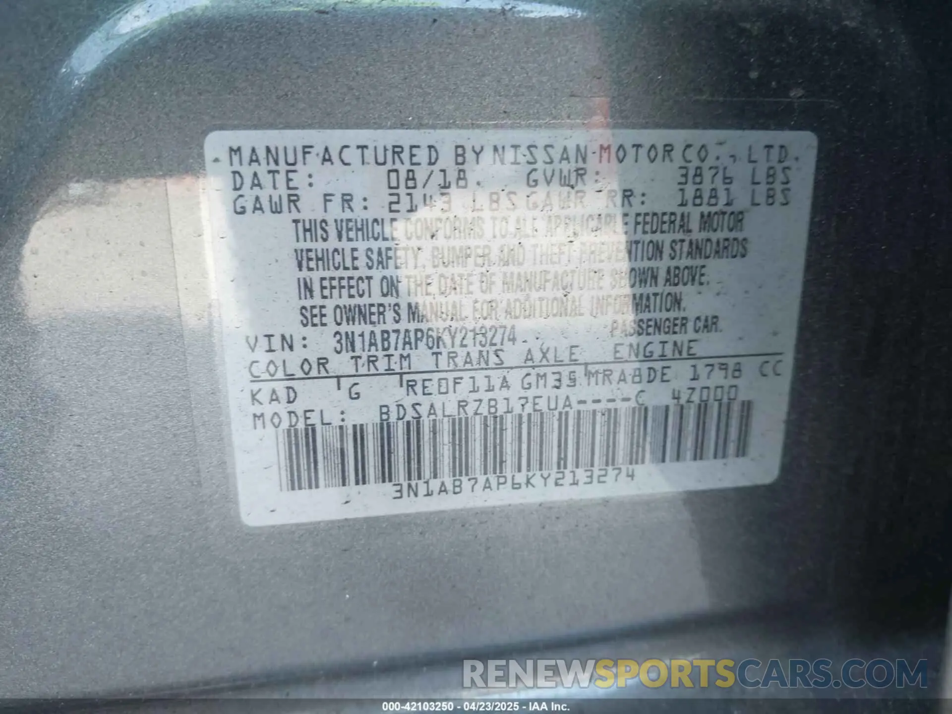 9 Photograph of a damaged car 3N1AB7AP6KY213274 NISSAN SENTRA 2019