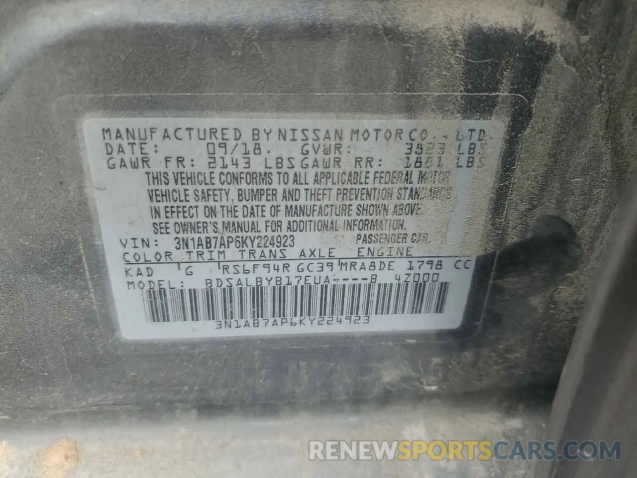 13 Photograph of a damaged car 3N1AB7AP6KY224923 NISSAN SENTRA 2019