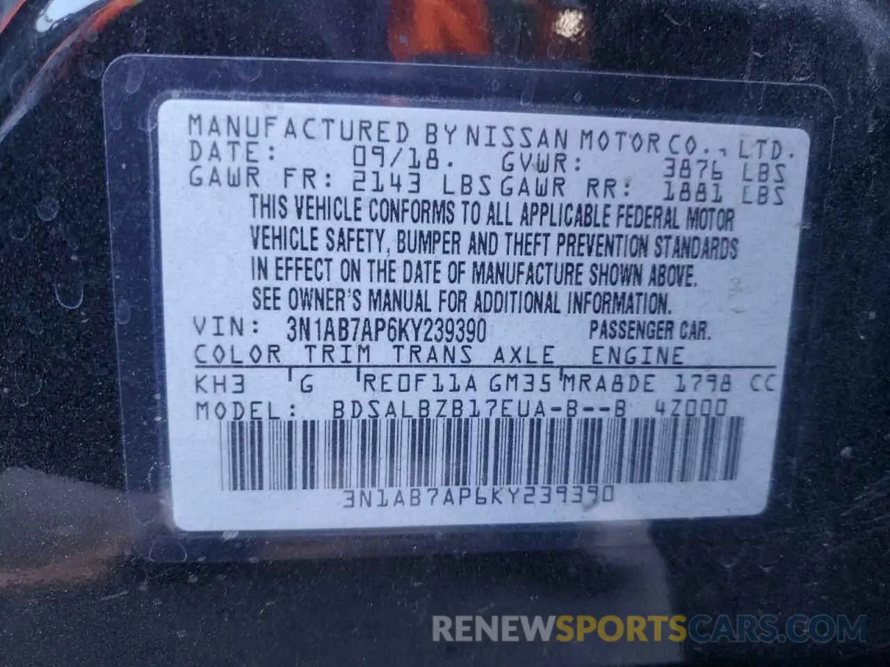 12 Photograph of a damaged car 3N1AB7AP6KY239390 NISSAN SENTRA 2019