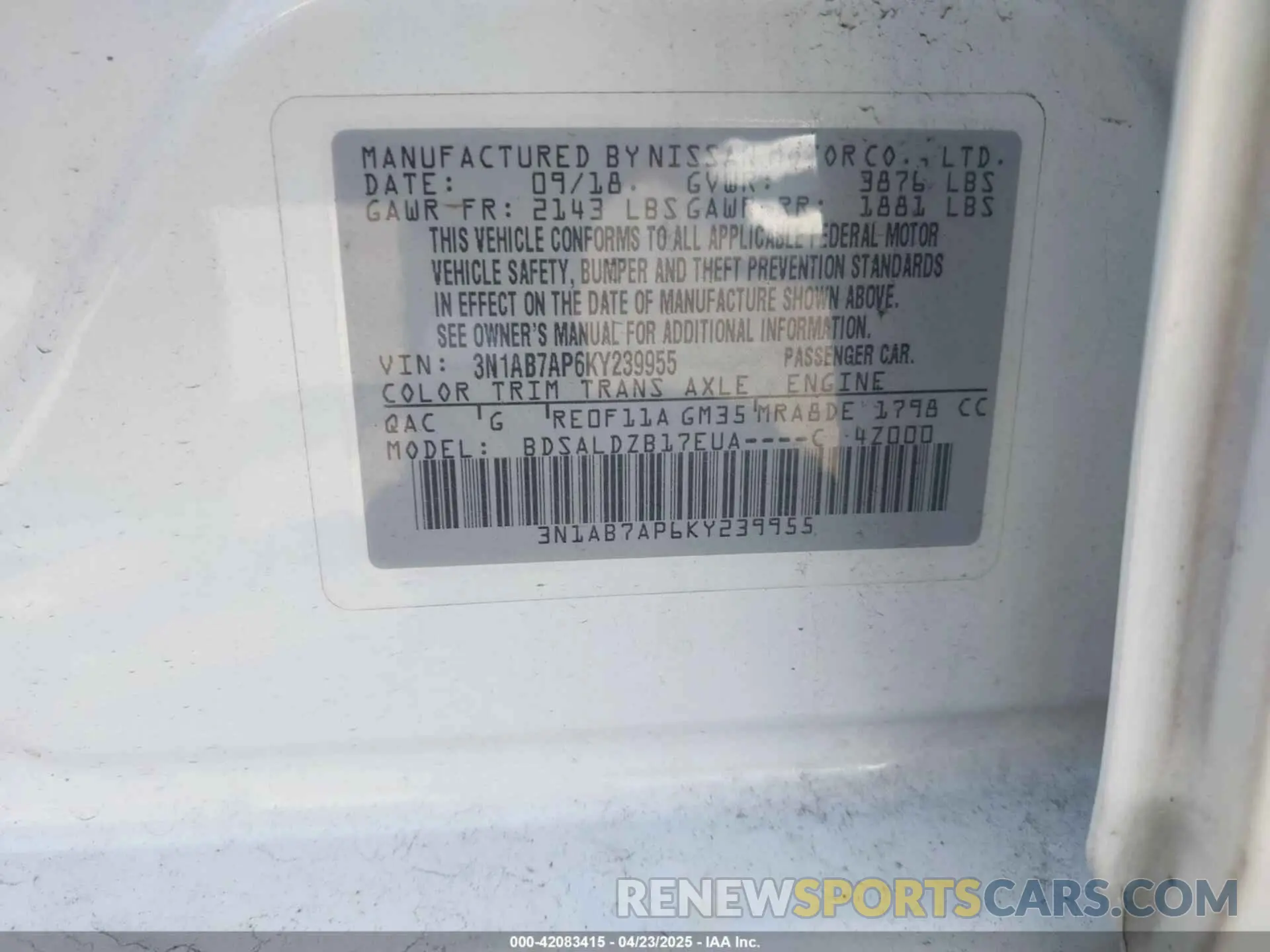 9 Photograph of a damaged car 3N1AB7AP6KY239955 NISSAN SENTRA 2019