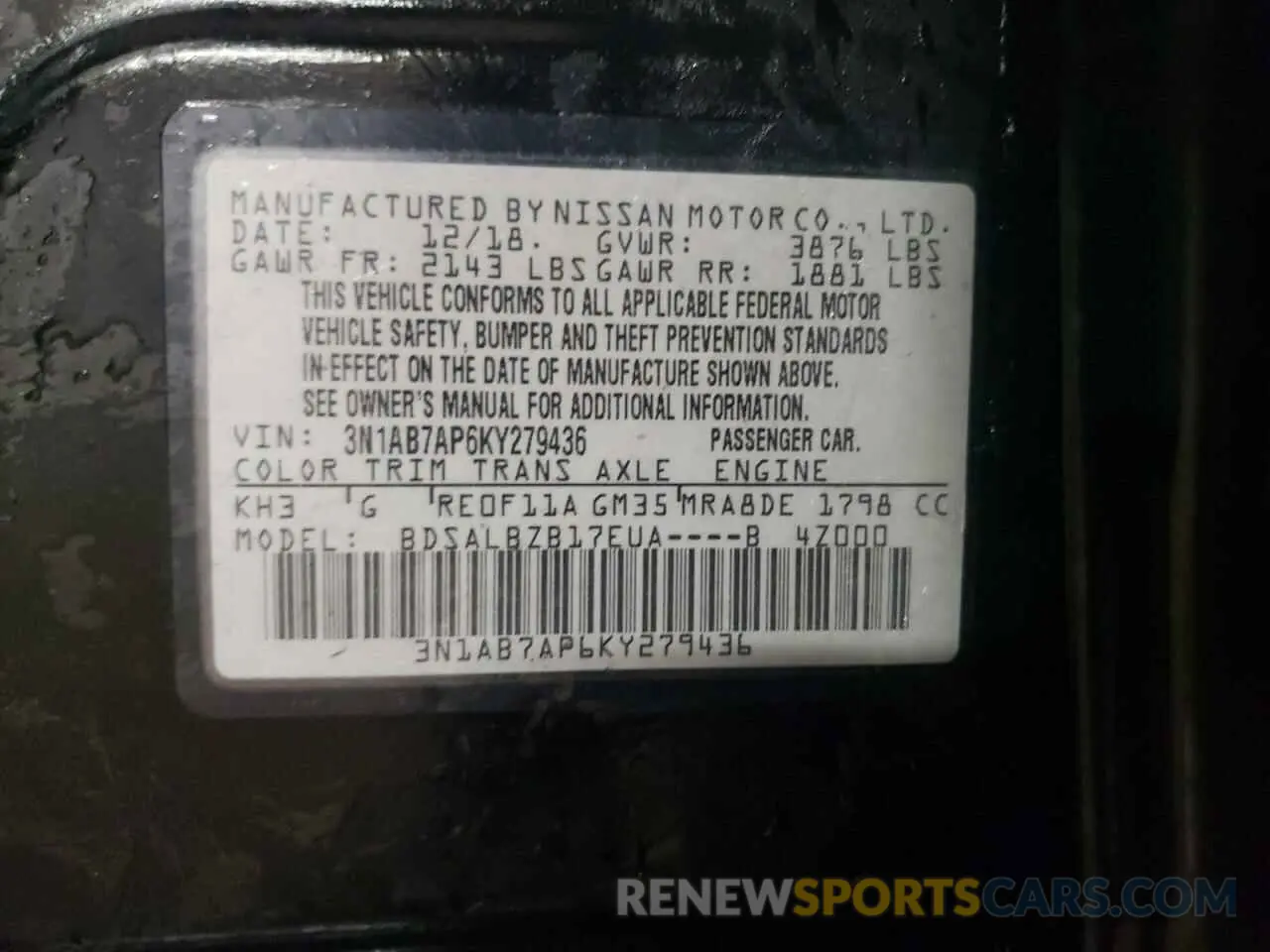 13 Photograph of a damaged car 3N1AB7AP6KY279436 NISSAN SENTRA 2019