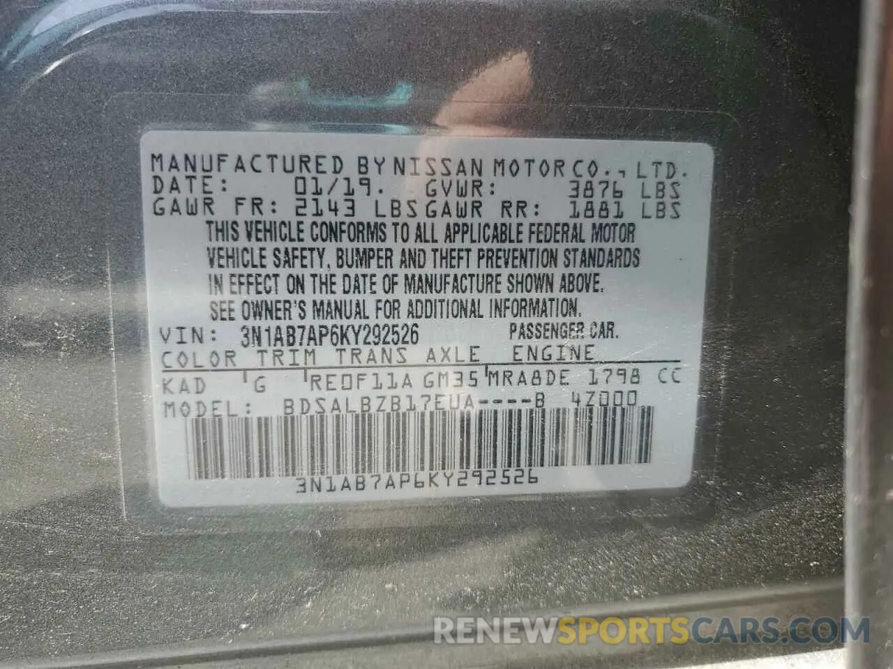12 Photograph of a damaged car 3N1AB7AP6KY292526 NISSAN SENTRA 2019